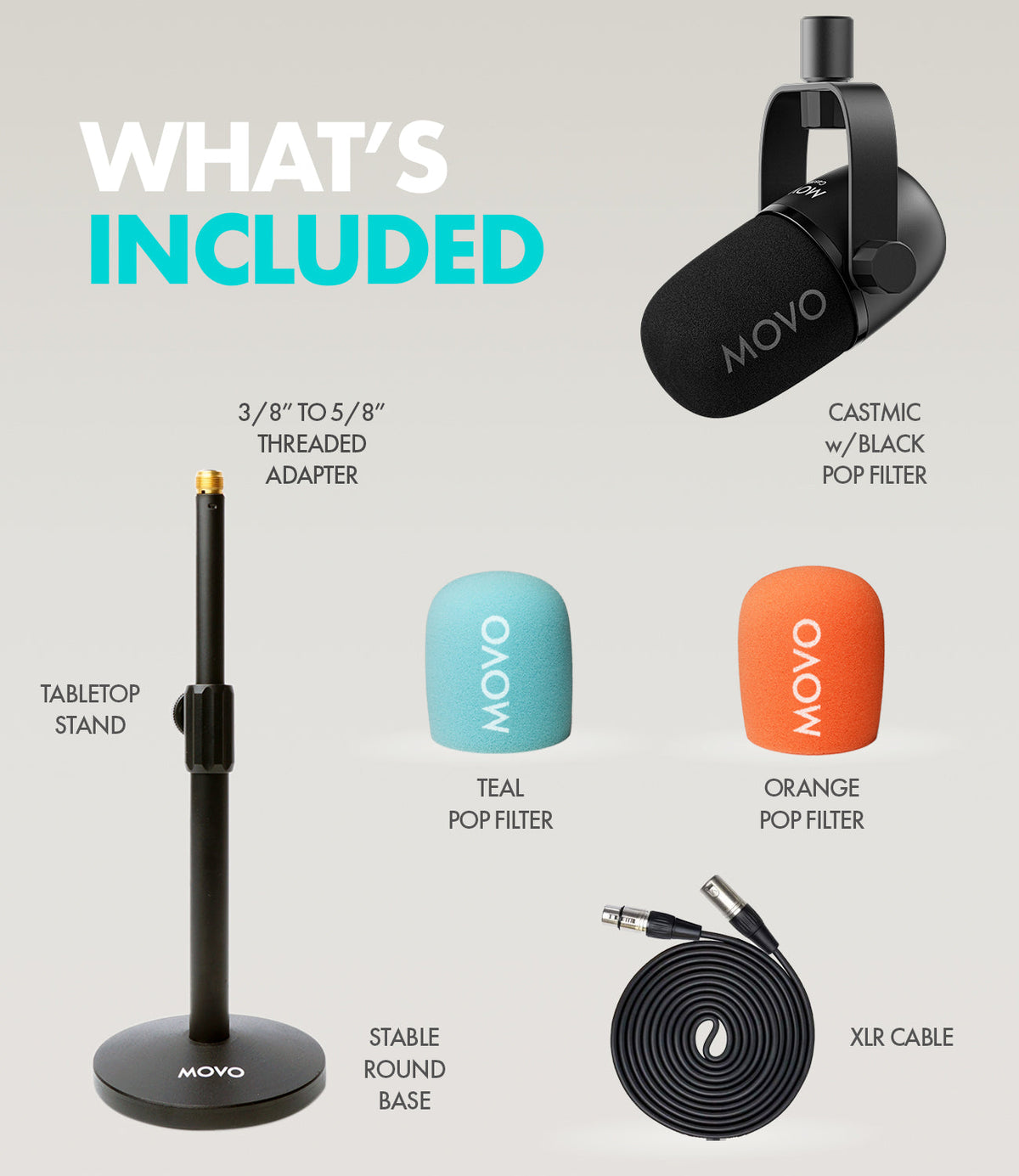 CastMic+ASM5 | XLR Podcasting Bundle with Boom Arm | Movo
