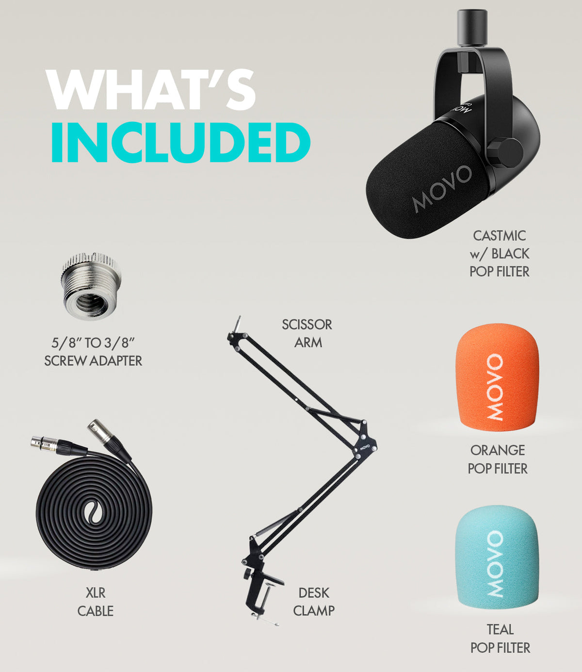 CastMic+ASM5 | XLR Podcasting Bundle with Boom Arm | Movo