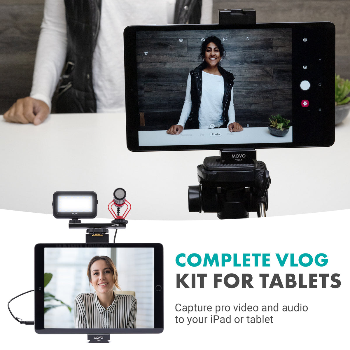 Tablet Vlogging Kit for iPad With Full Size Tripod | Movo