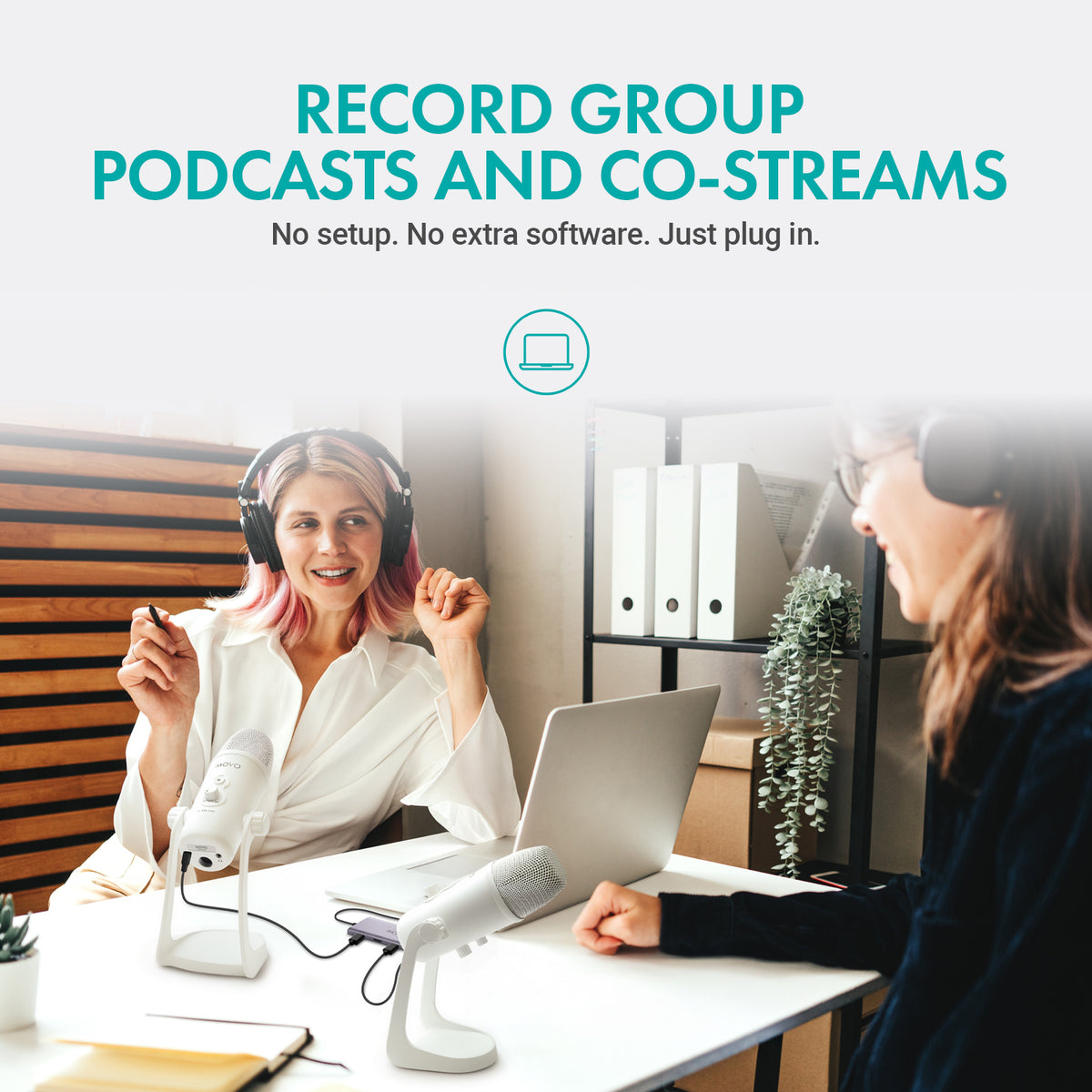 UMX-1+UM700x2-W | White USB Podcast Microphone Bundle for 2 | Movo