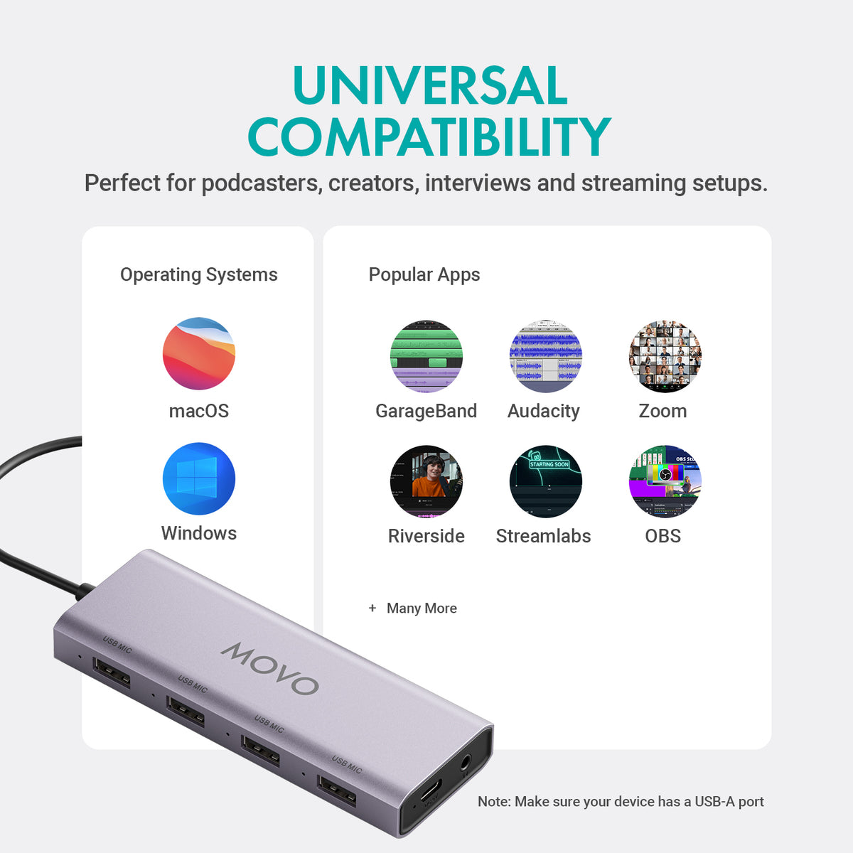 UMX-1+UM700x2-W | White USB Podcast Microphone Bundle for 2 | Movo