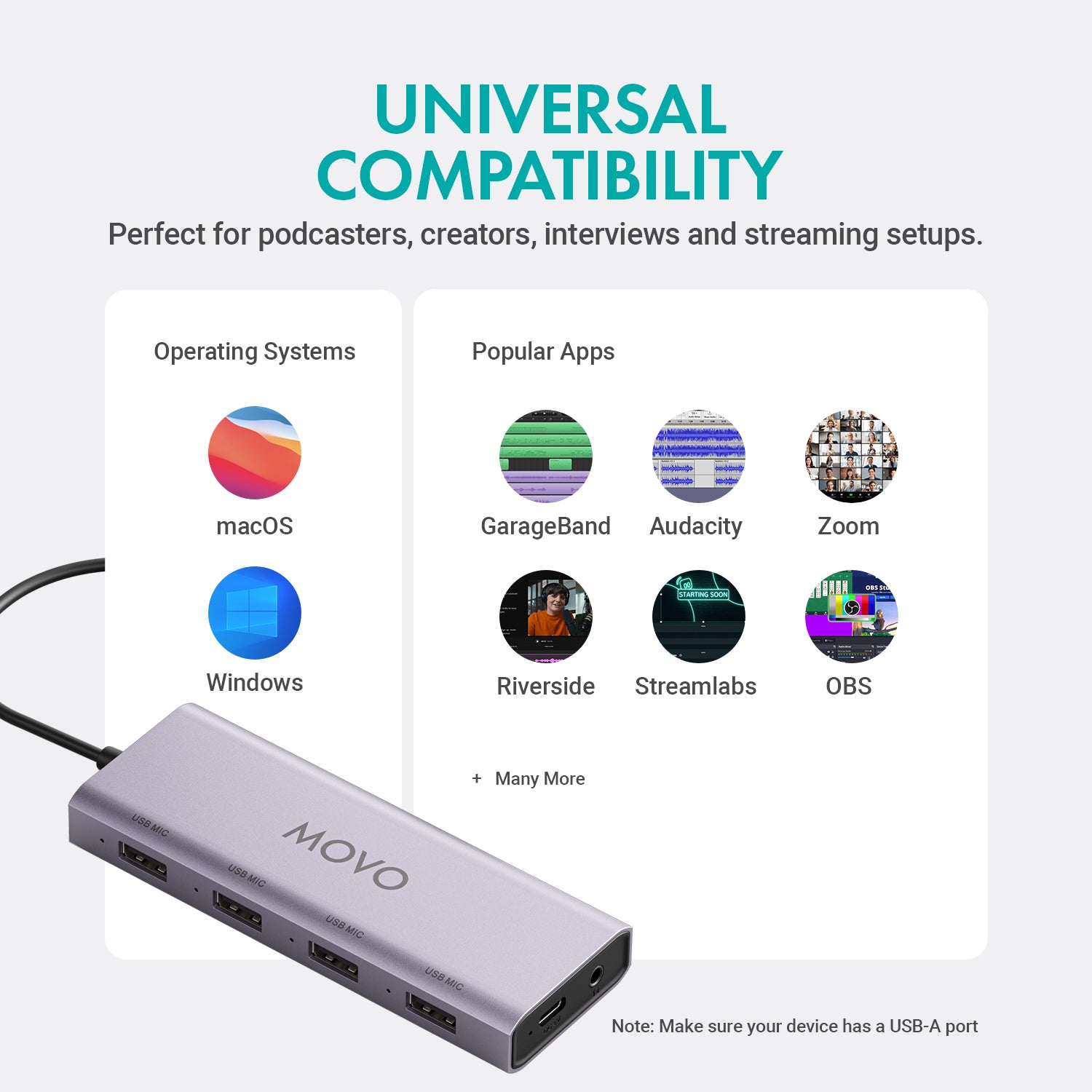 UMX-1+UM700x2-W | White USB Podcast Microphone Bundle for 2 | Movo