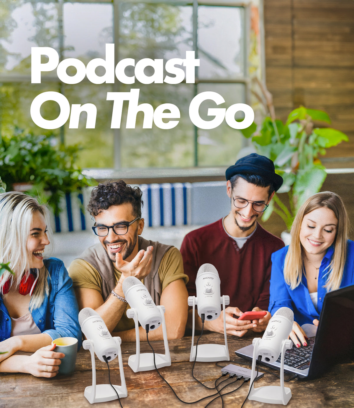 UMX-1+UM700x4-W| White USB Podcast Microphone Bundle for 4 | Movo