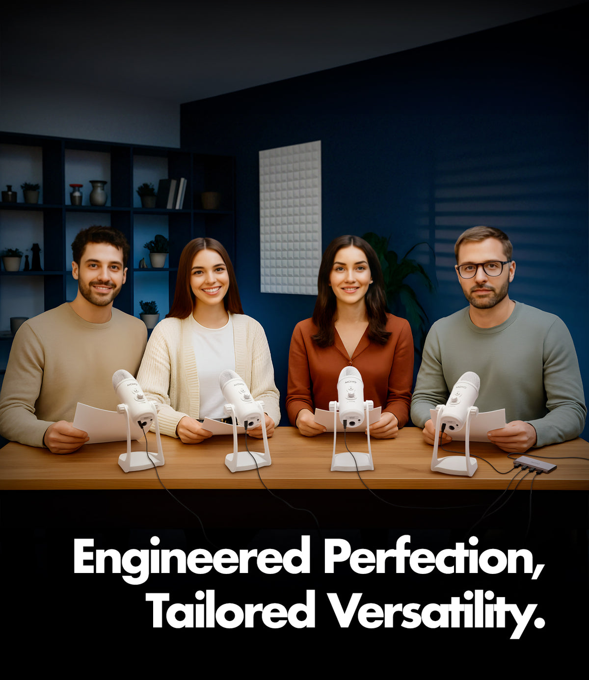 UMX-1+UM700x4-W| White USB Podcast Microphone Bundle for 4 | Movo