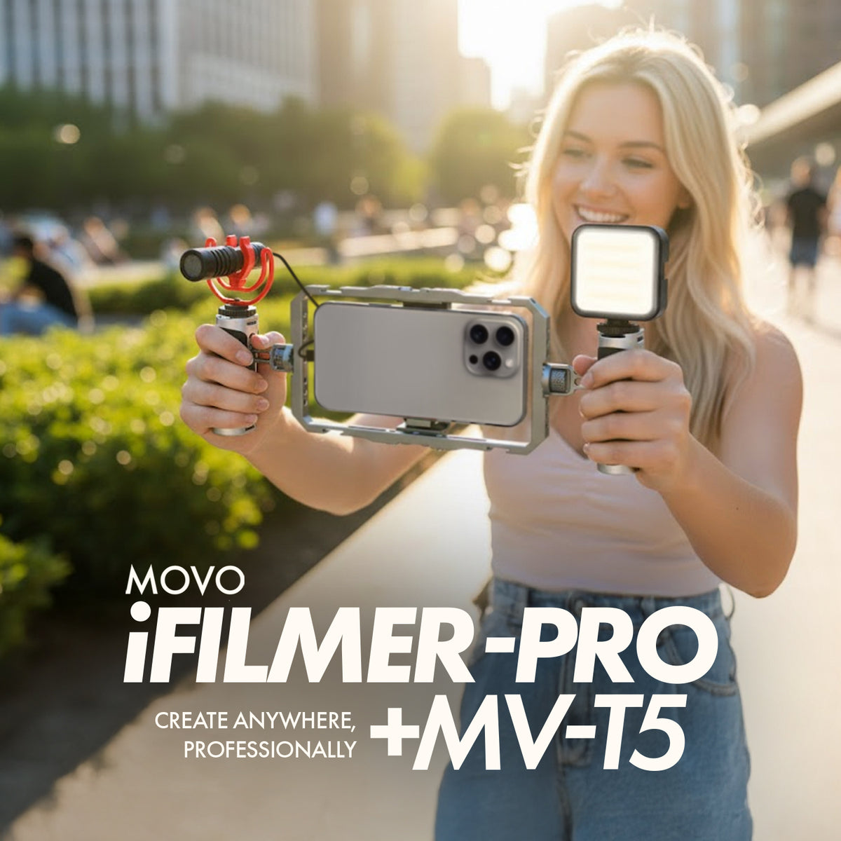 iFilmer-PRO+MV-T5 | Smartphone Film Kit with Fullsize Tripod | Movo
