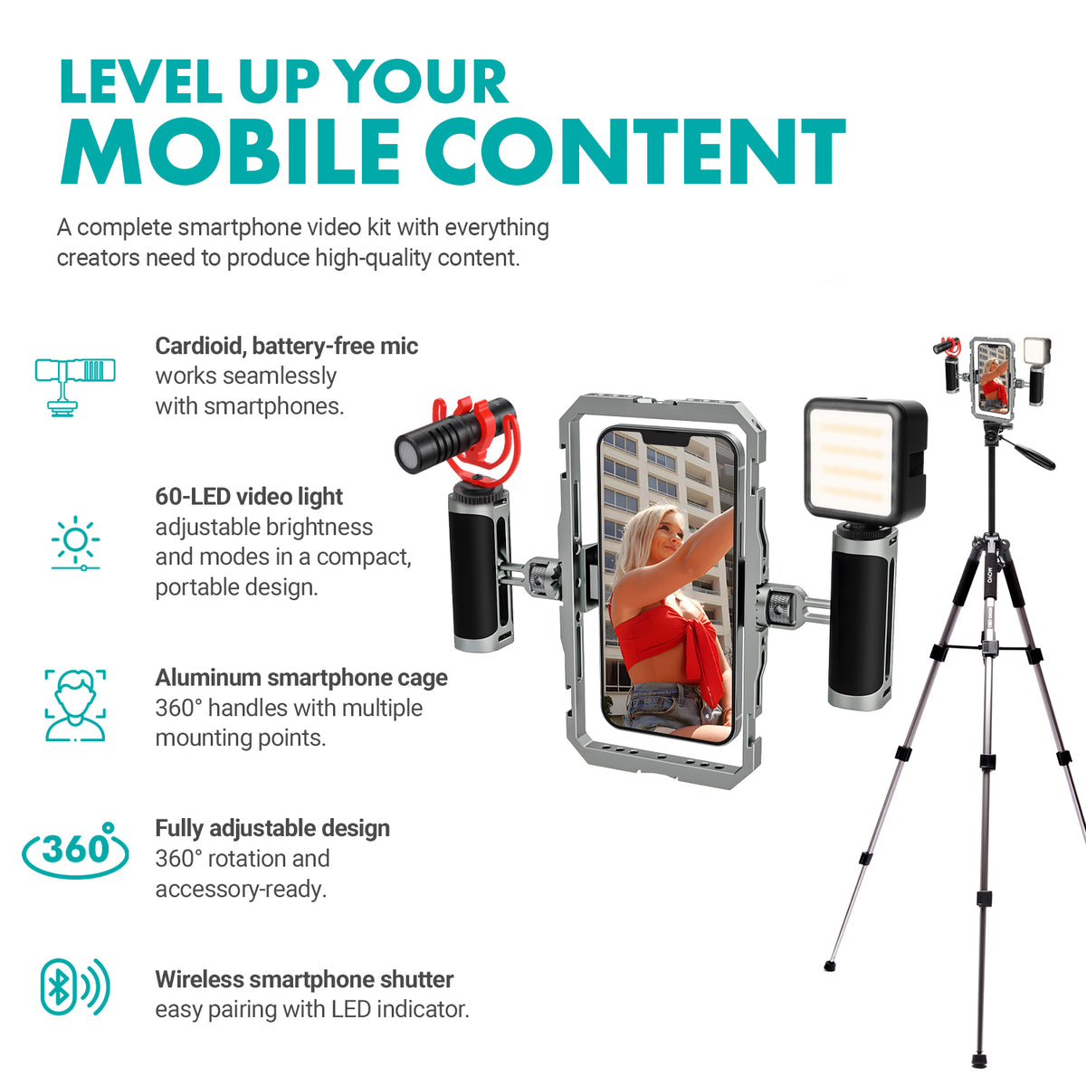 iFilmer-PRO+MV-T5 | Smartphone Film Kit with Fullsize Tripod | Movo