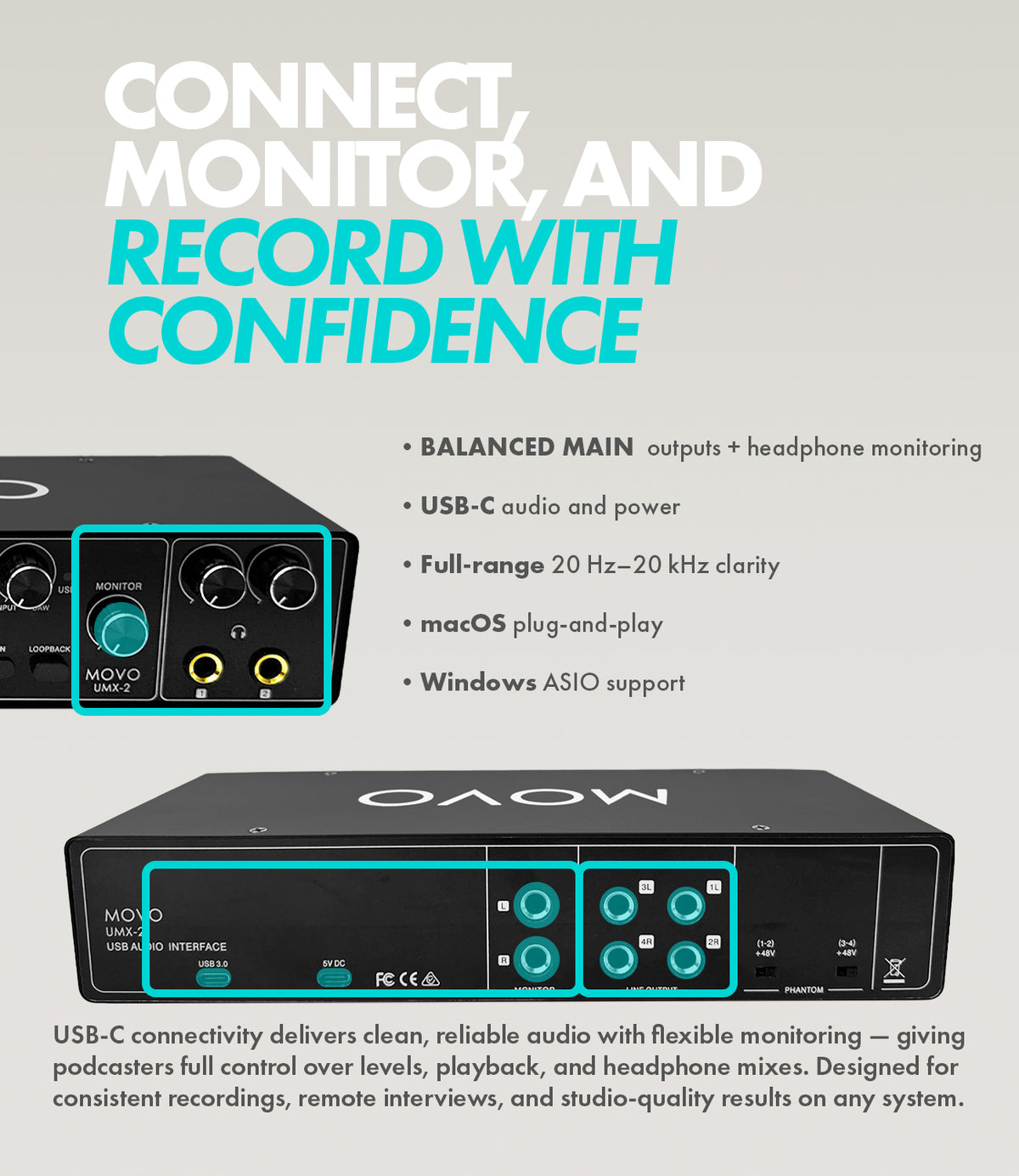 UMX-2 | 4-Channel USB/USB-C Audio Interface | Movo