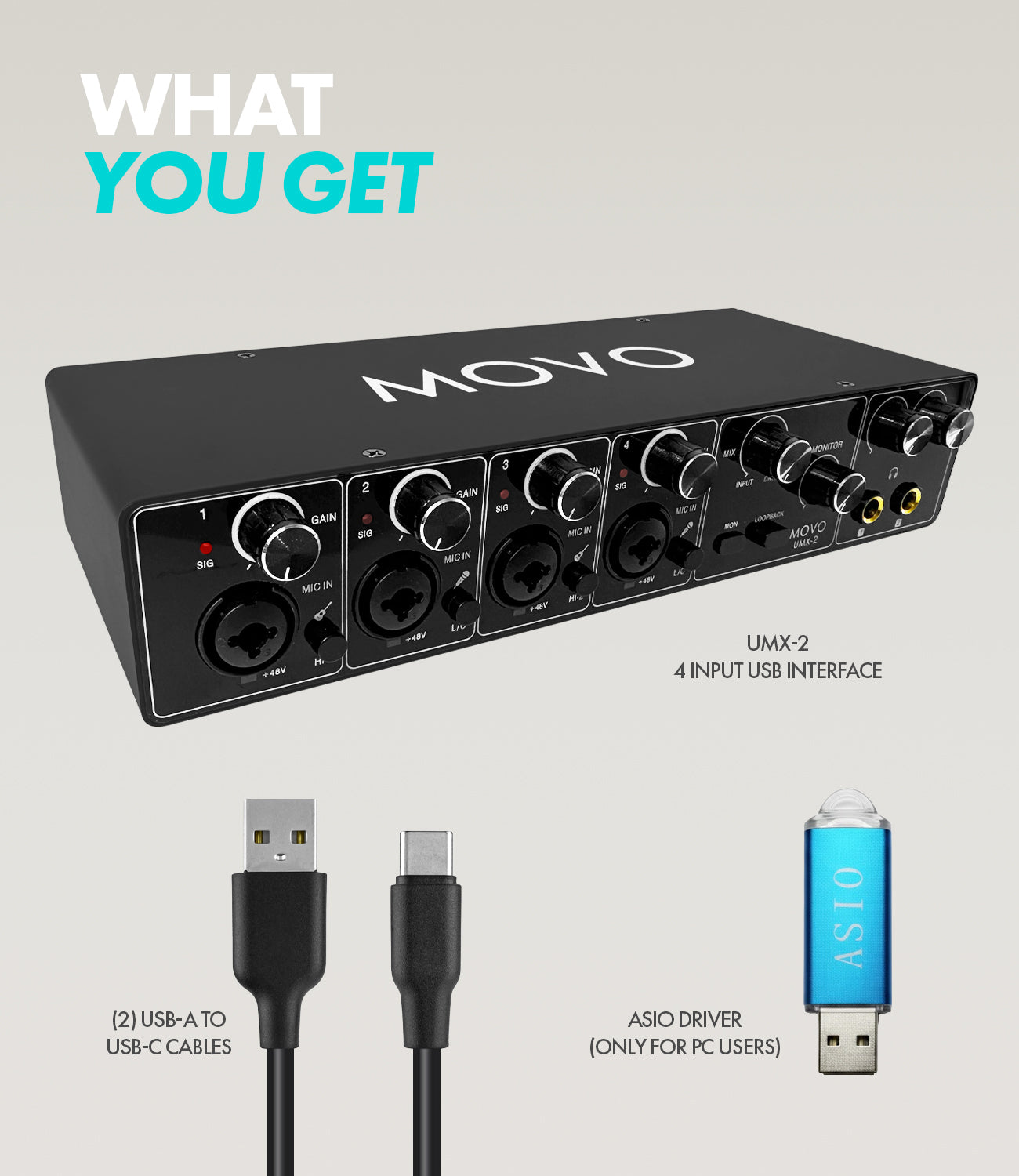 UMX-2 | 4-Channel USB/USB-C Audio Interface | Movo