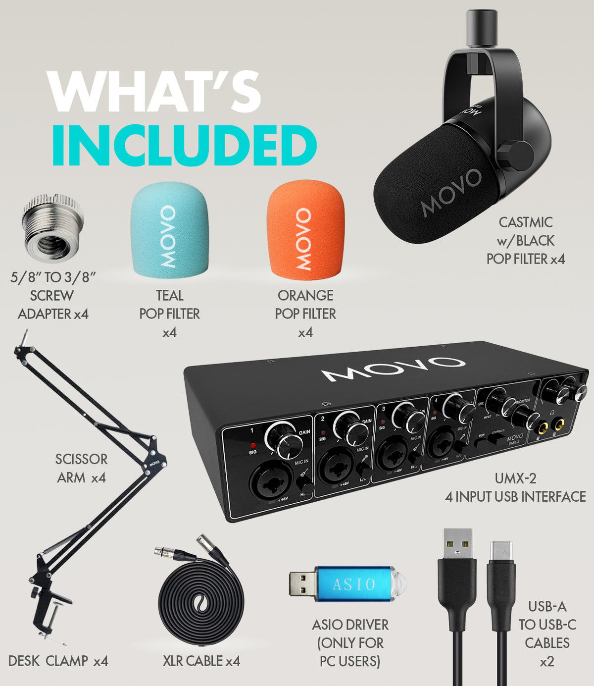 PodX | Four Person Podcasting Bundle | Movo