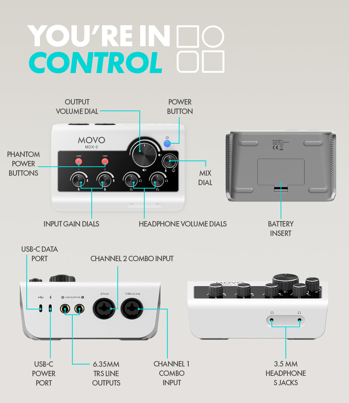 MDX-2 | Dual Channel Portable Audio Interface | Movo