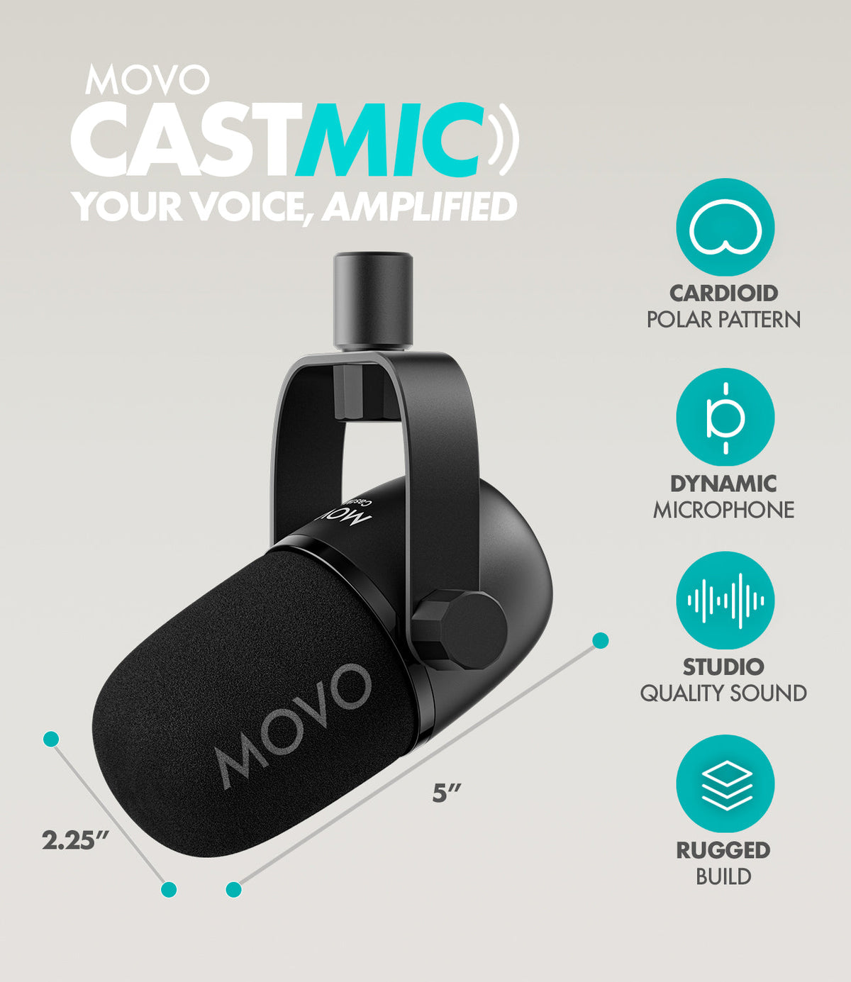CastMic+ASM5/TMC3 | 2-Pack XLR Podcasting Bundle | Movo