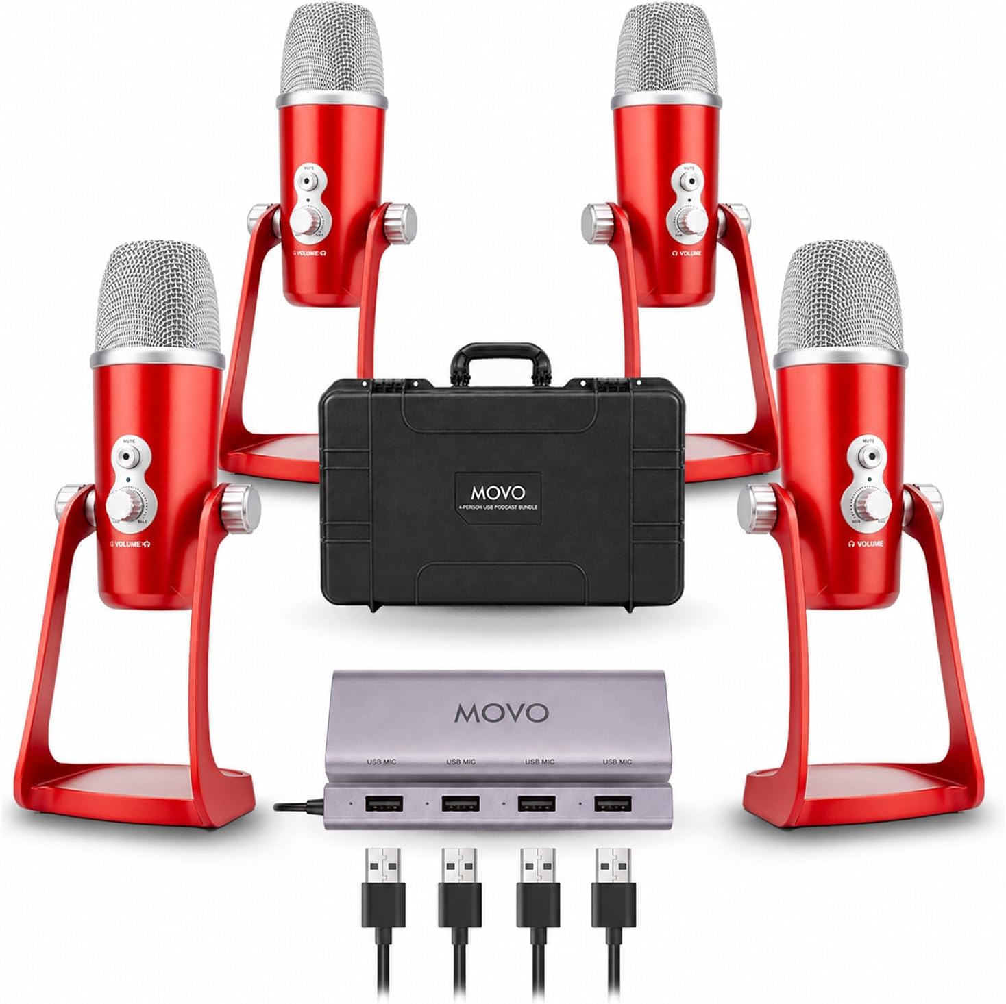 UMX-1 Podcast Mic Bundle | Record 4 People on One USB Port | Movo