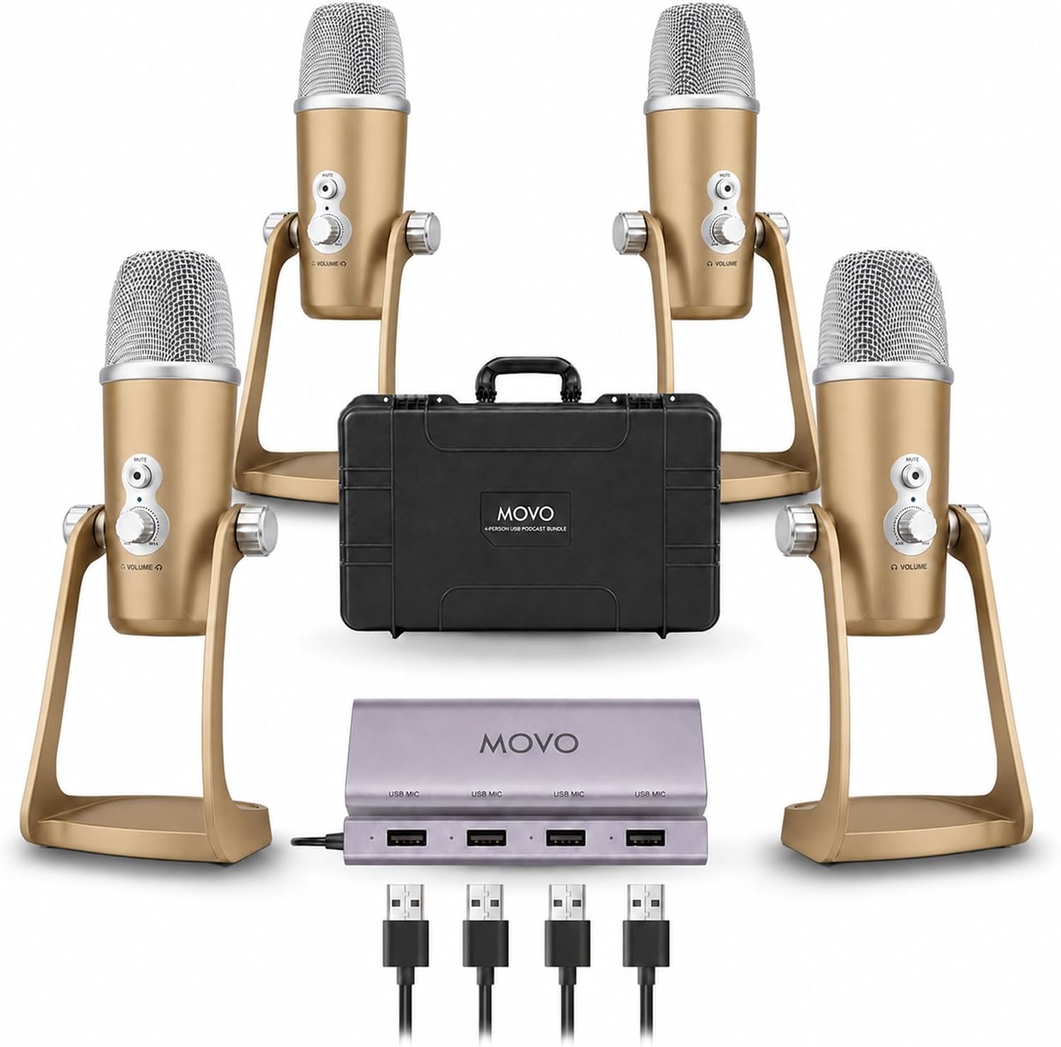 UMX-1 Podcast Mic Bundle | Record 4 People on One USB Port | Movo