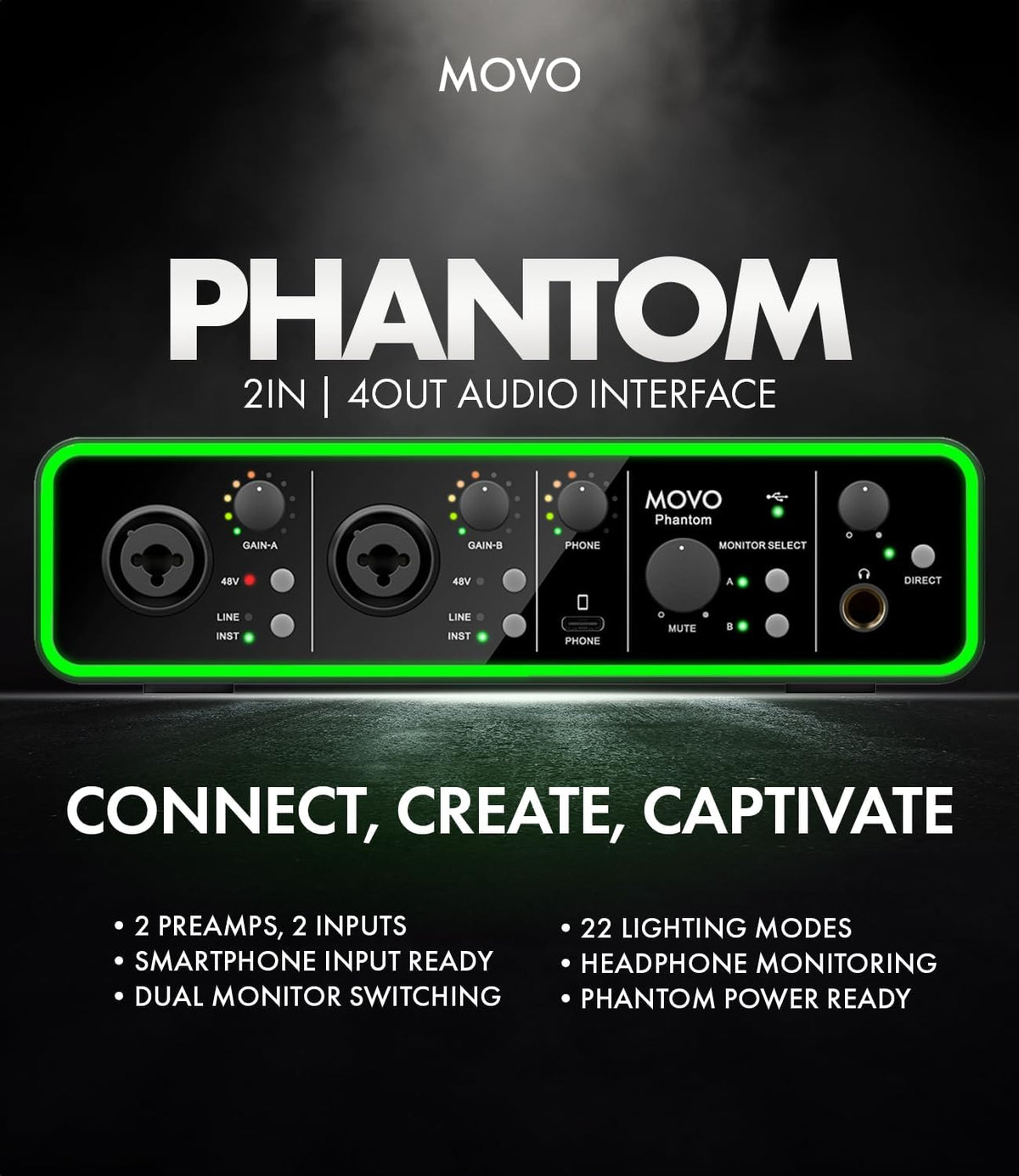 PHANTOM | Dual-Channel USB Audio Interface | Movo