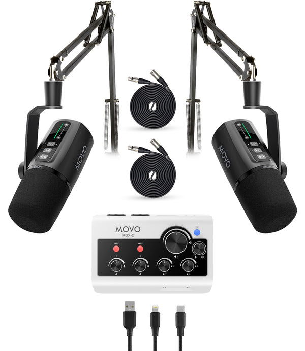 PodPro+AH | Podcasting Kit with Boom Arms and Headphones | Movo