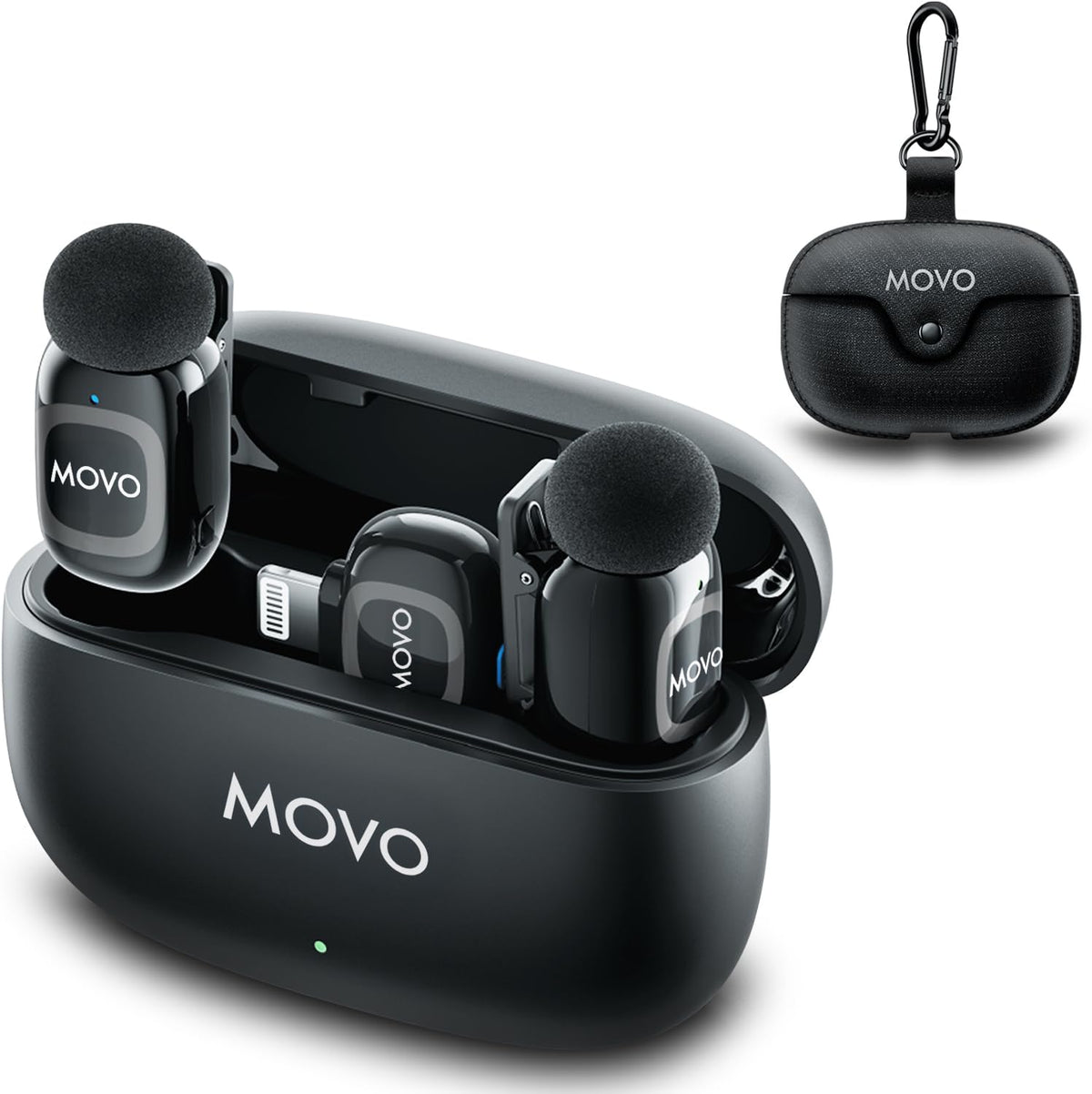 Movo NanoMic wireless microphones with Lightning receiver and charging case