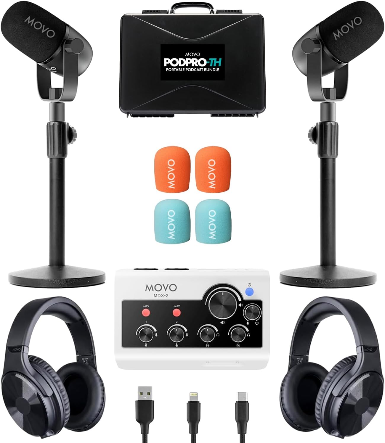 Movo Portable Podcast Equipment Bundle for iPhone/Android Phones