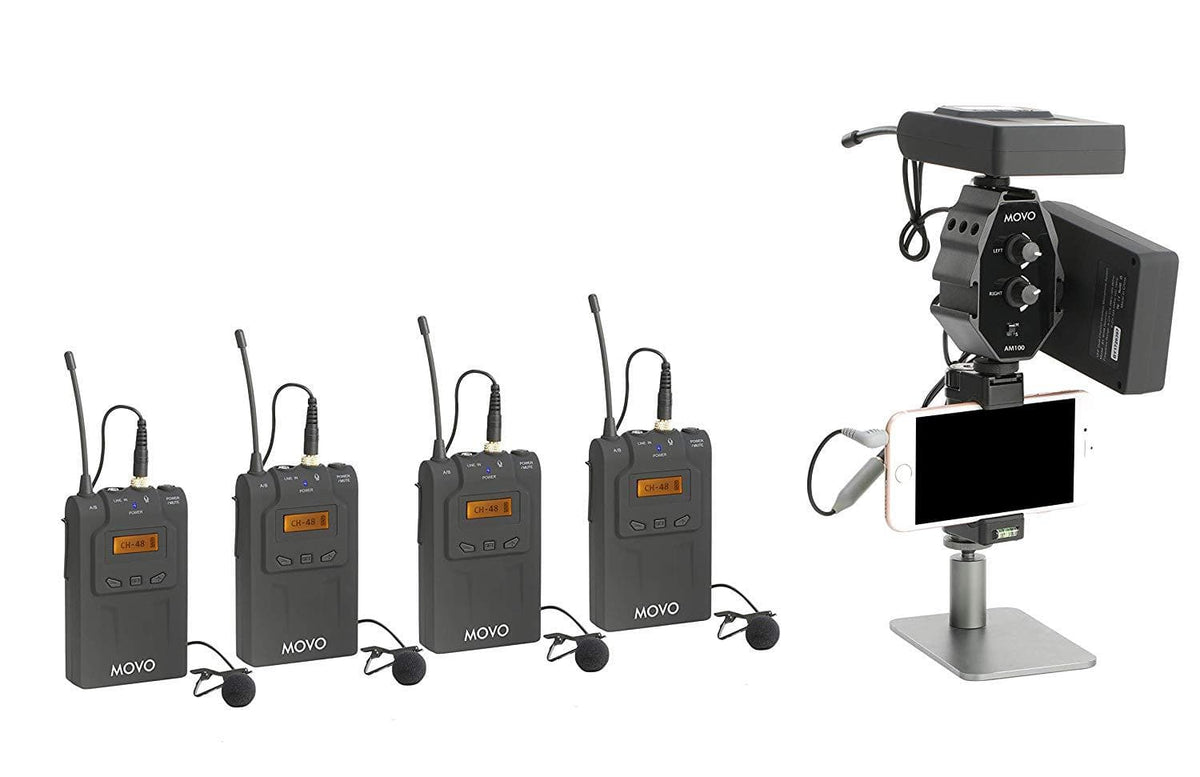 2-Channel TRS 3.5mm Microphone Audio Mixer with 3 Cold Shoe Mounts - Movo