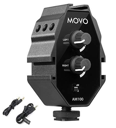 2-Channel TRS 3.5mm Microphone Audio Mixer with 3 Cold Shoe Mounts - Movo