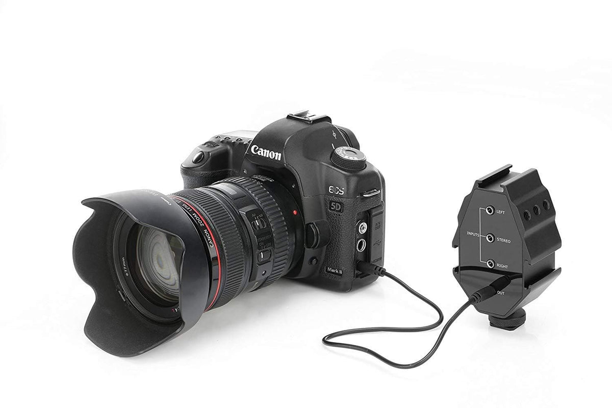 2-Channel TRS 3.5mm Microphone Audio Mixer with 3 Cold Shoe Mounts - Movo