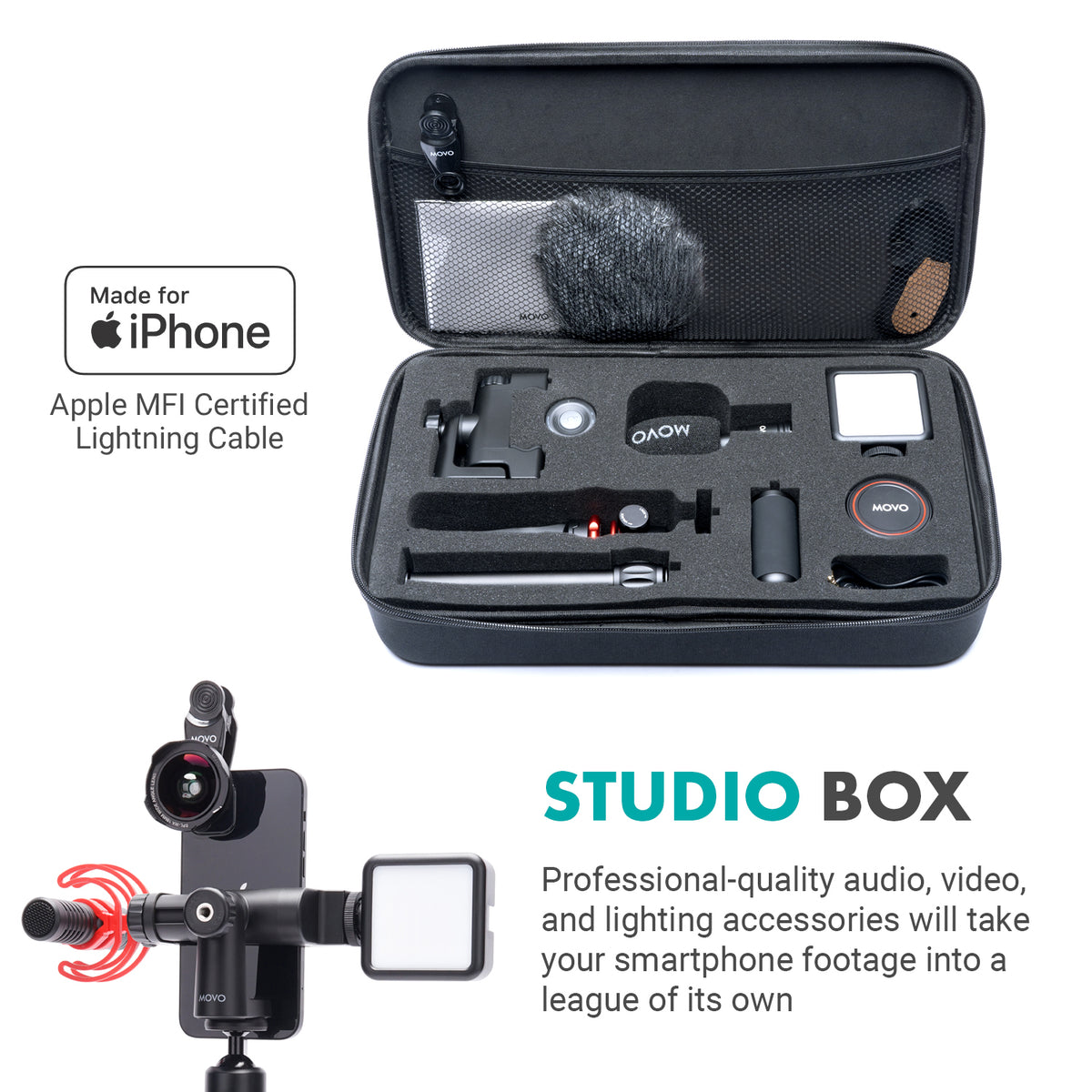 iVlog1+MV-T5 | iPhone Vlogging Kit With Full Size Tripod | Movo