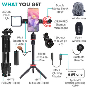 Movo iVlog1+MV-T5  Smartphone Vloggers Kit + Full Size Tripod