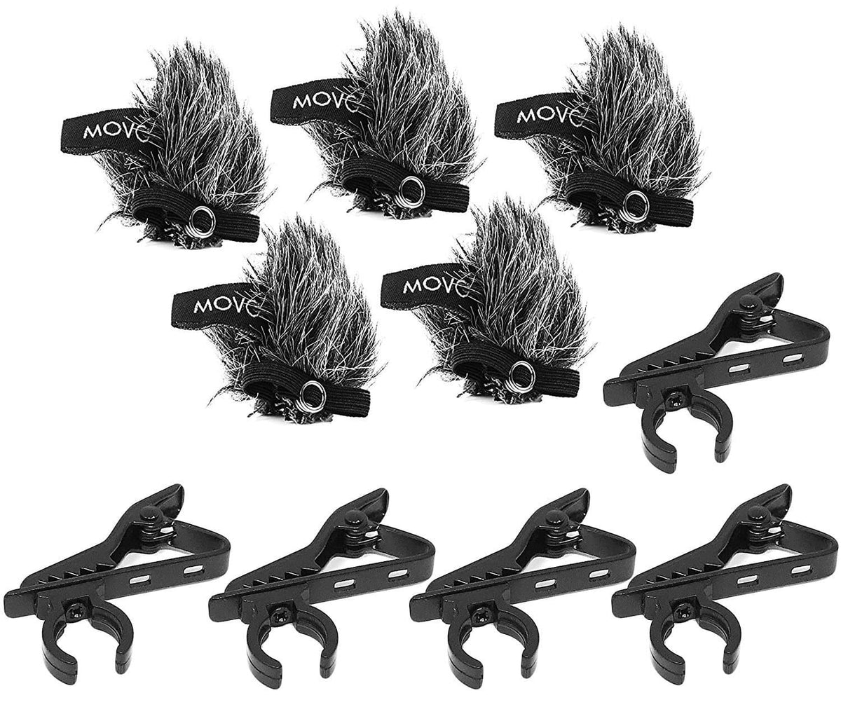 5x Lavalier Microphone Wind Muffs + 12mm Clips - Movo