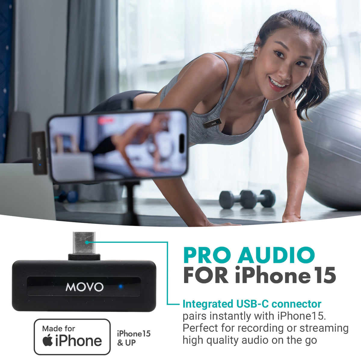 Wireless Mini UC-IP | Wireless Lavalier Microphone System for iPhone 15 | Movo