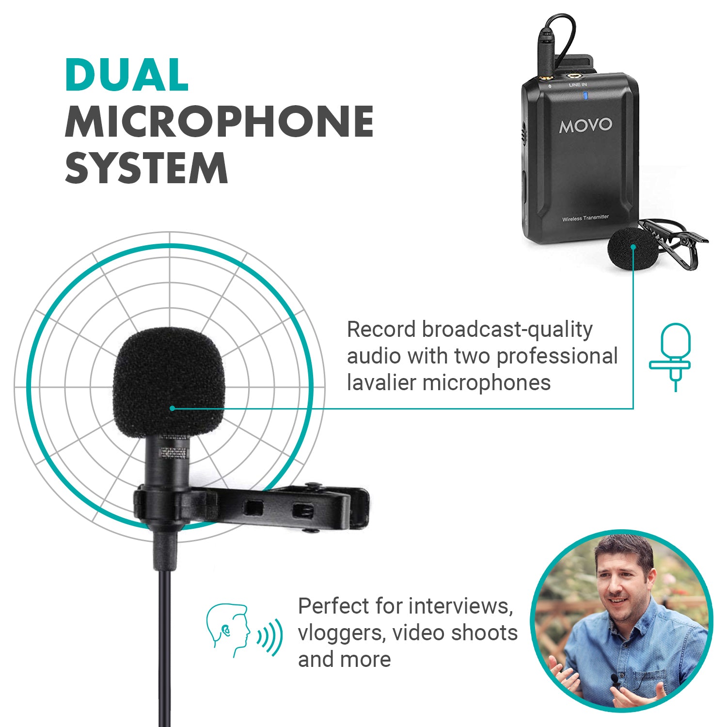 Movo EDGE-OP-DUO  Dual Lavalier Microphone System for DJi OSMO Pocket