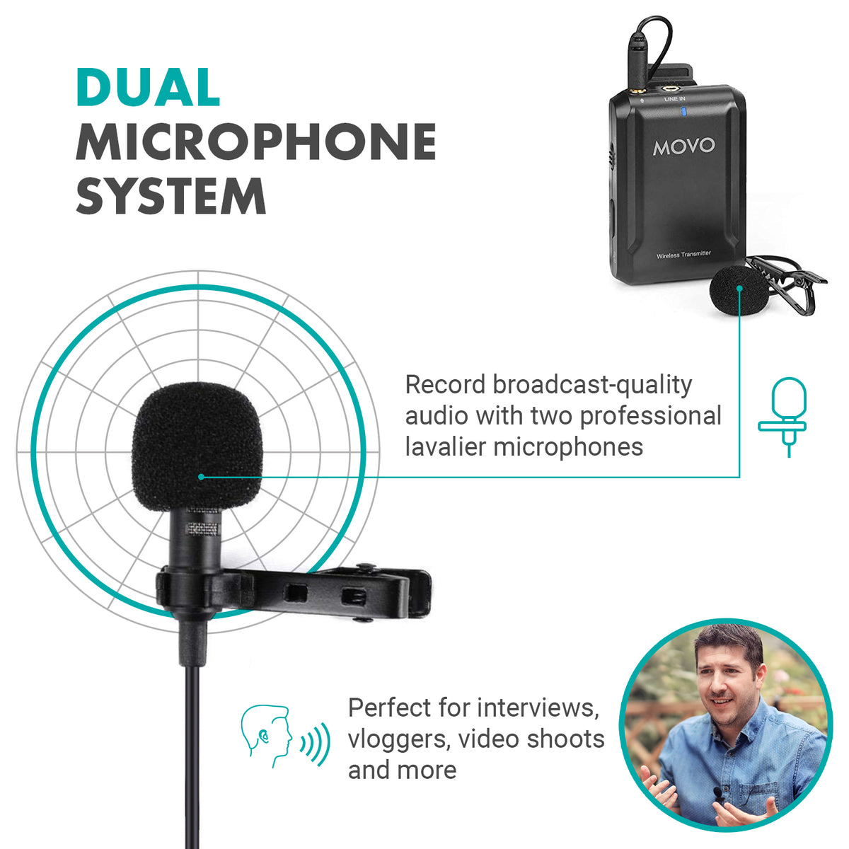 EDGE-OP-DUO | Dual Lavalier Microphone System for DJi OSMO Pocket | Movo