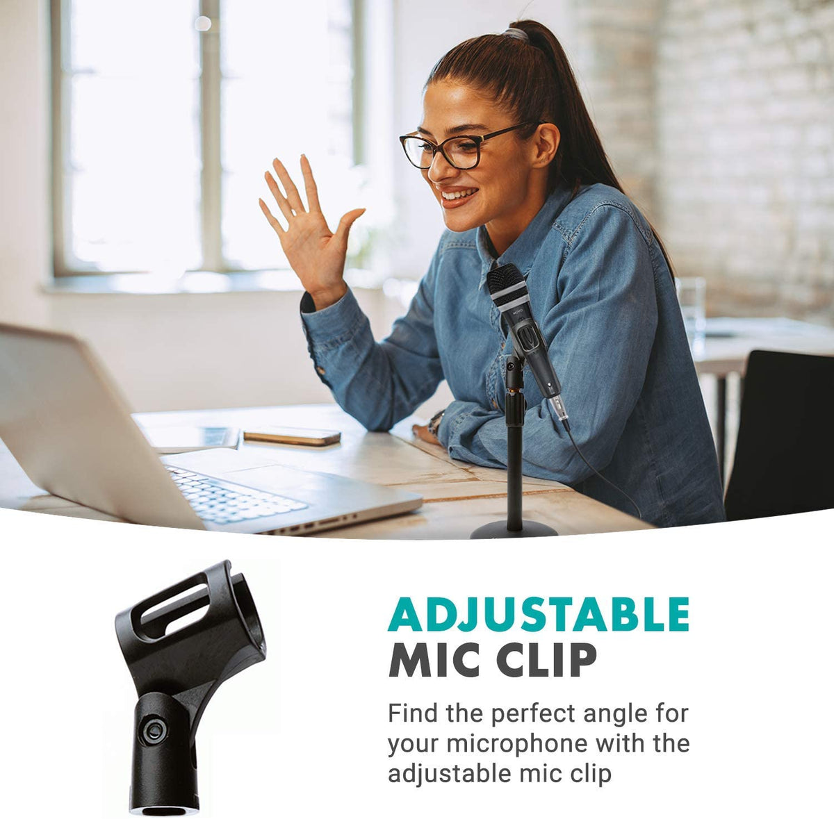 Adjustable Tabletop Mic Stand with Mic Clip | TMC-3 | Movo - Movo