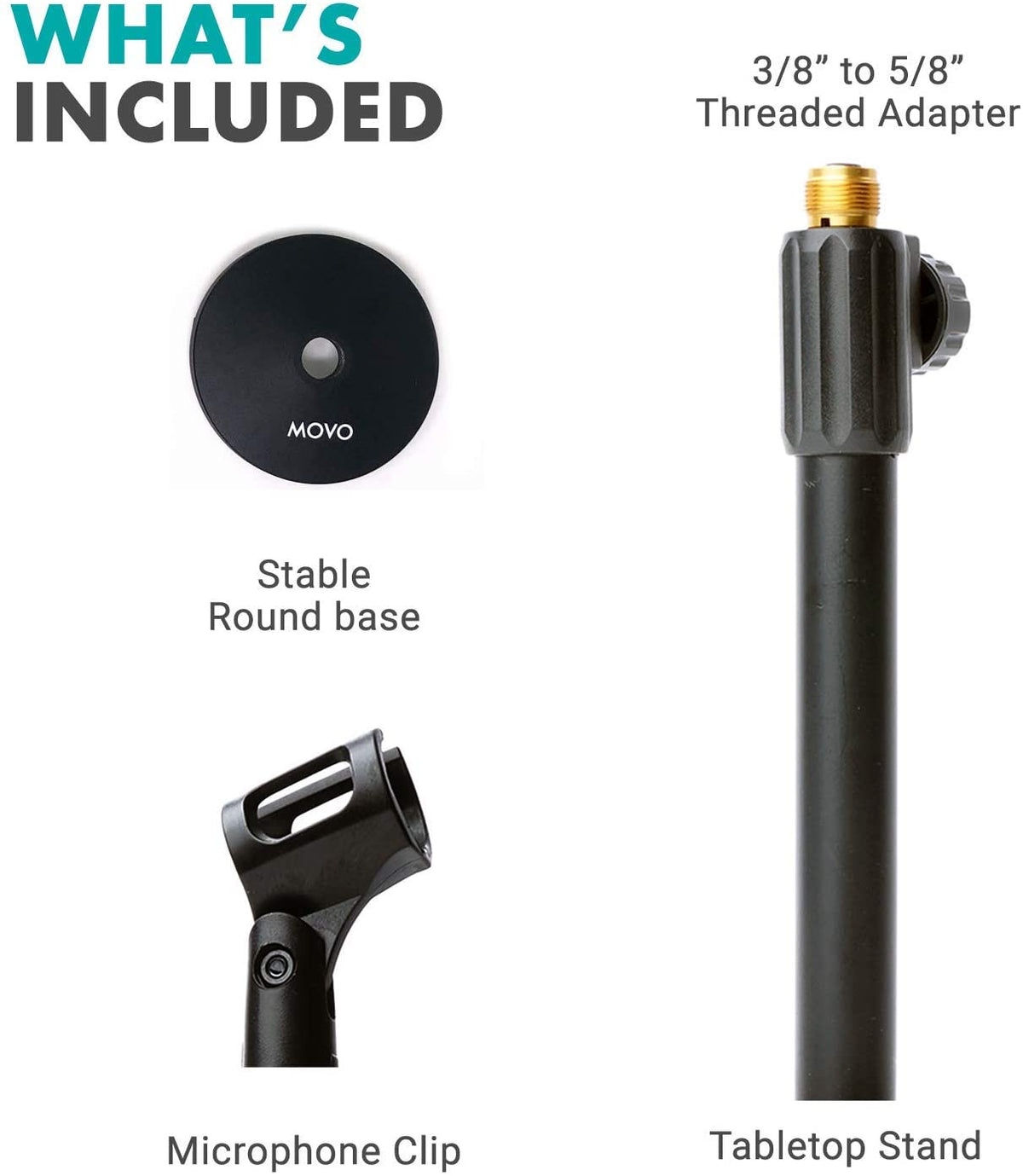 Adjustable Tabletop Mic Stand with Mic Clip | TMC-3 | Movo - Movo