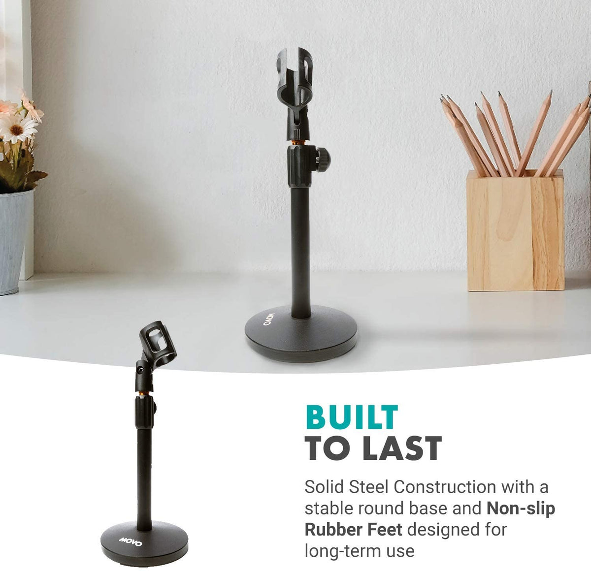 Adjustable Tabletop Mic Stand with Mic Clip | TMC-3 | Movo - Movo