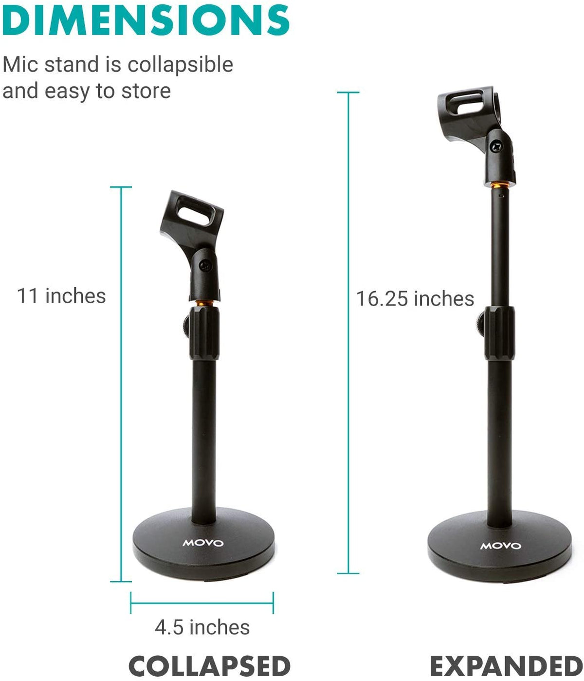 Adjustable Tabletop Mic Stand with Mic Clip | TMC-3 | Movo - Movo