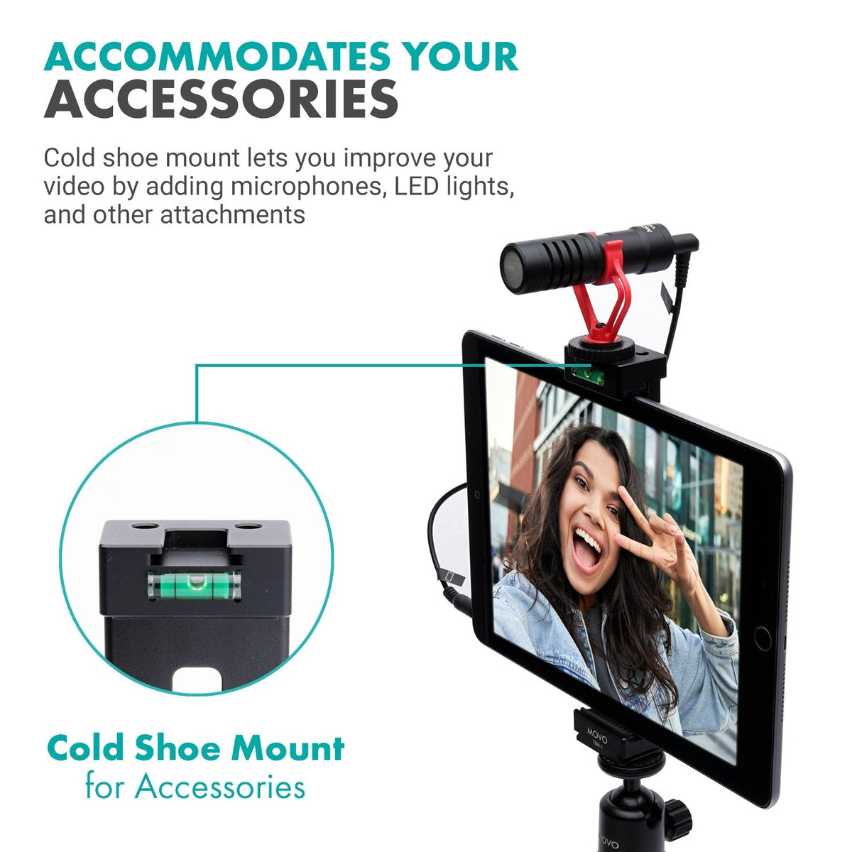 Aluminum Tablet Tripod Mount W/Shoe for Light/Mic. | TBR-1 | Movo - Movo