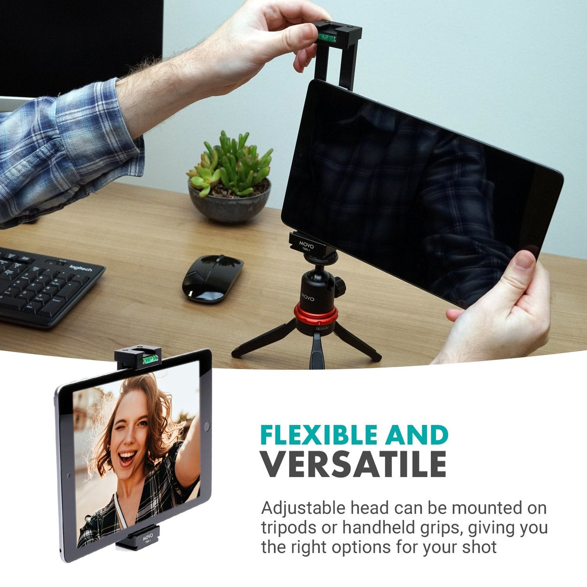 Aluminum Tablet Tripod Mount W/Shoe for Light/Mic. | TBR-1 | Movo - Movo