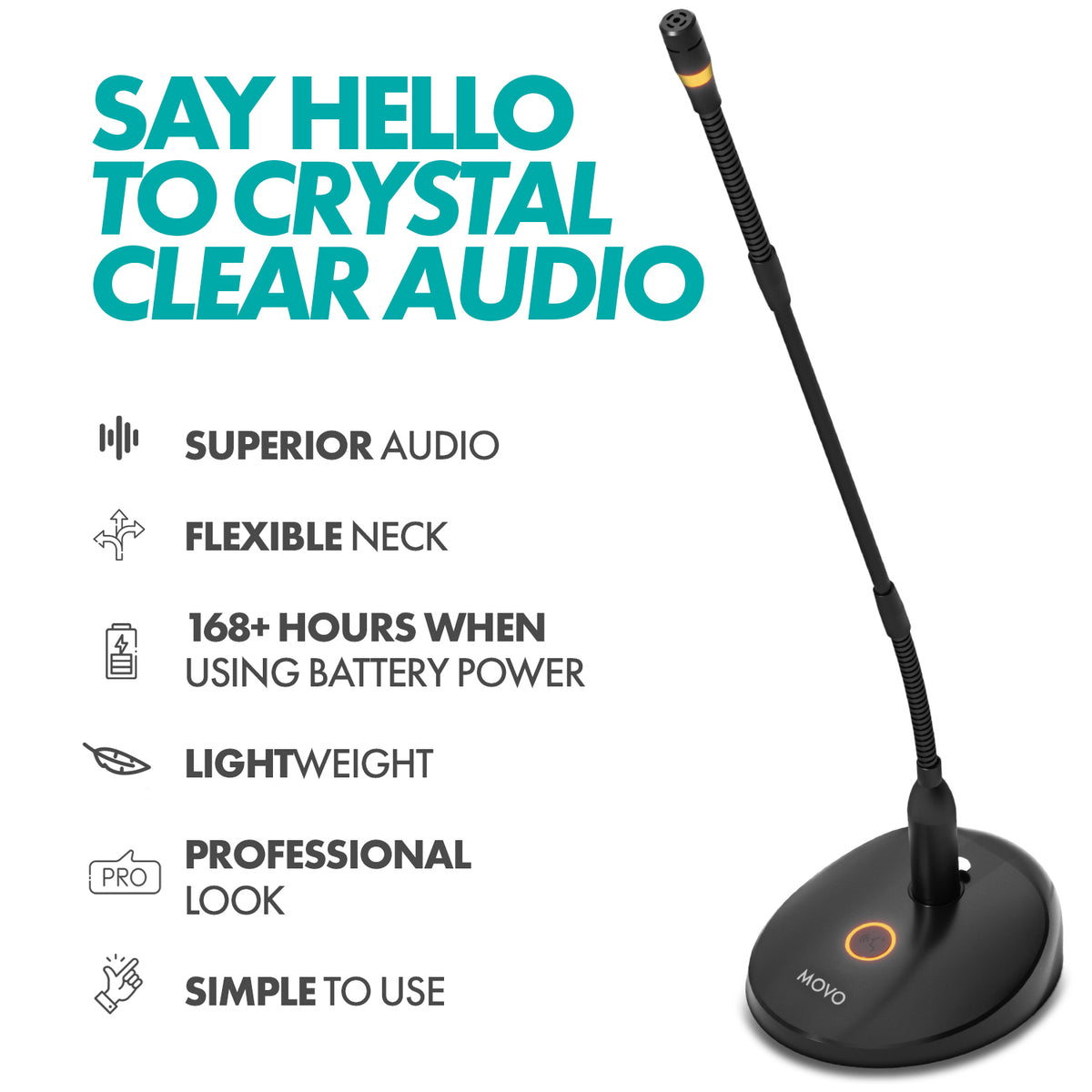 GM-9 | Micrófono profesional de cuello de cisne XLR | Micrófono de podio | Movo 