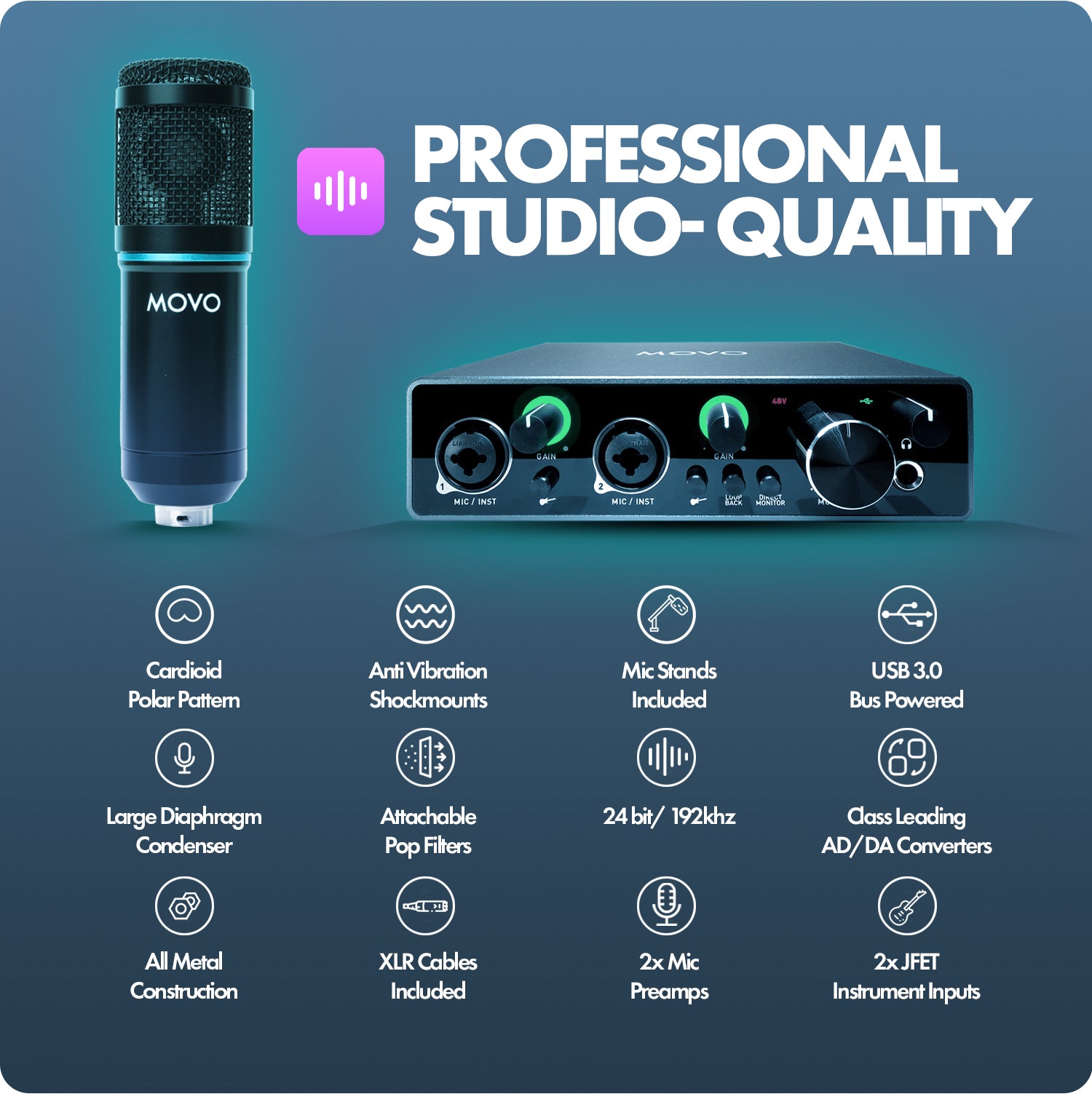 PodPak2A | 2-Pack Universal Condenser Microphone Kit | Movo PodPak2A | 2-Pack Universal Condenser Microphone Kit | Movo