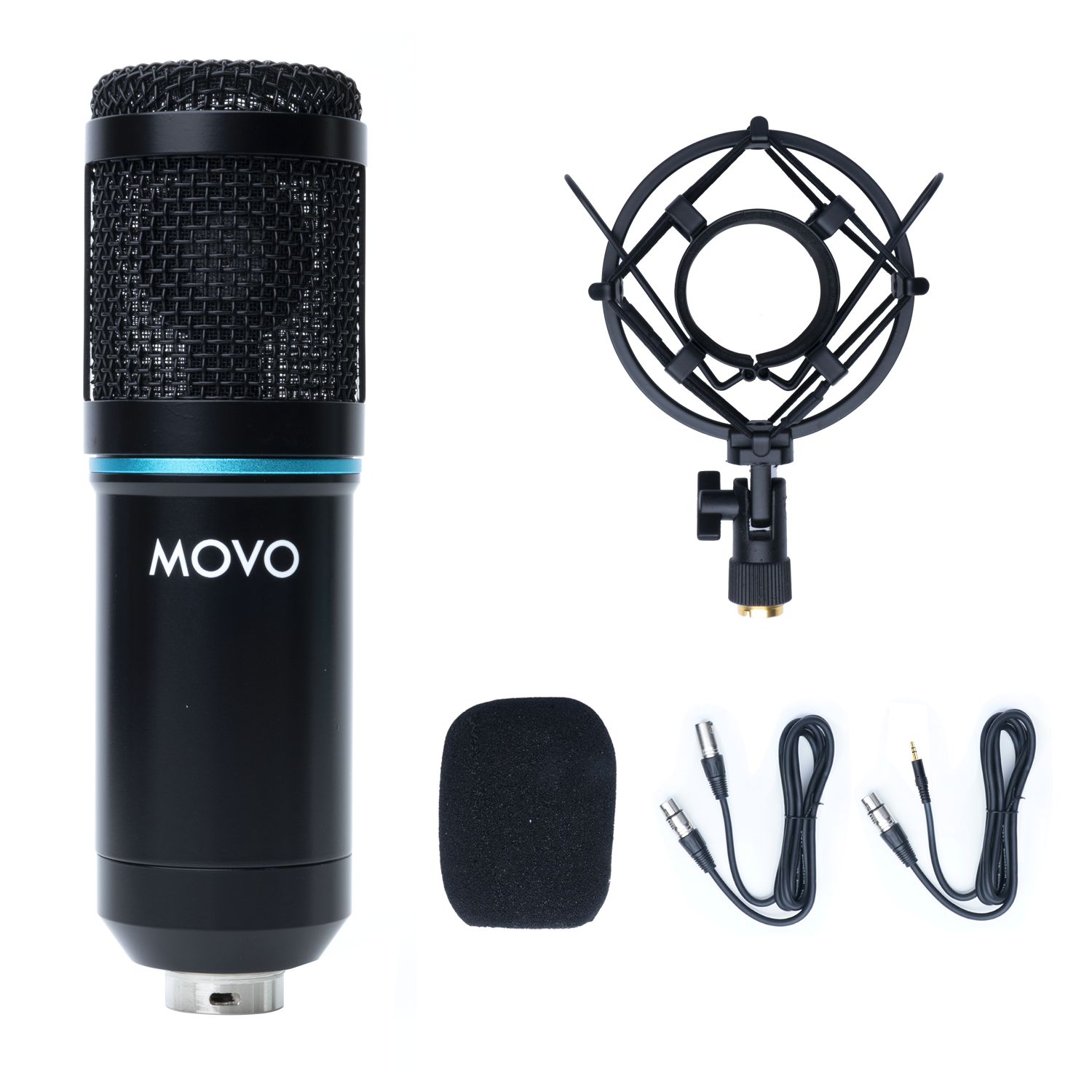 Movo PC-M6 Universal Cardioid Podcasting Microphone with XLR, 3.5mm and USB Outputs, Shockmount and Pop Filter