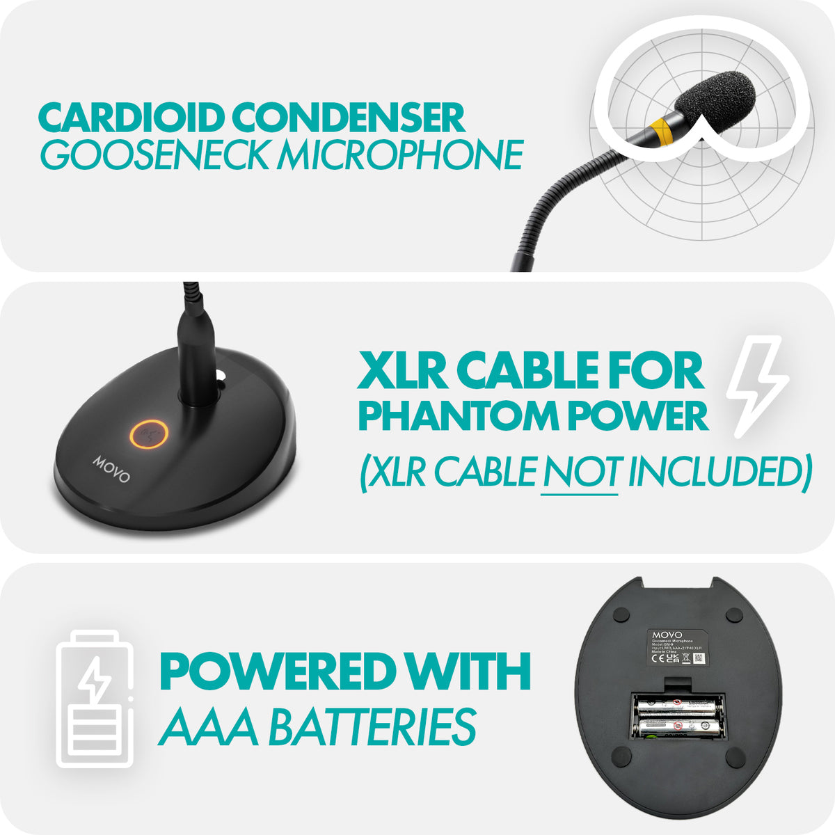 GM-9 | Micrófono profesional de cuello de cisne XLR | Micrófono de podio | Movo 