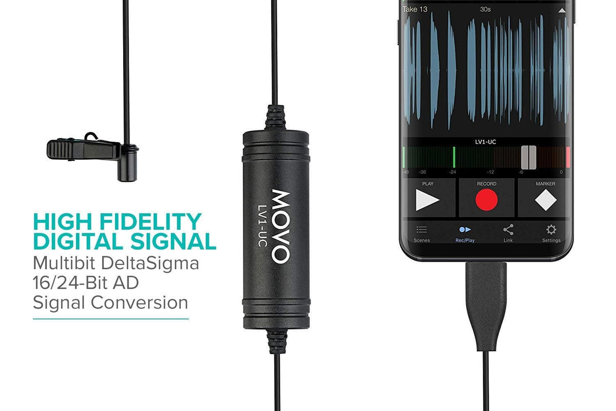 Digital Lav Omni Clip-on Mic with USB Type-C Connector - Movo