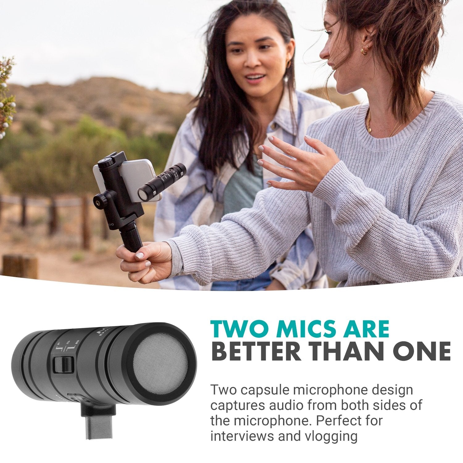 Capsule Phone DoubleMic-UC | Dual Capsule Phone Microphone for USB-C Devices | Movo