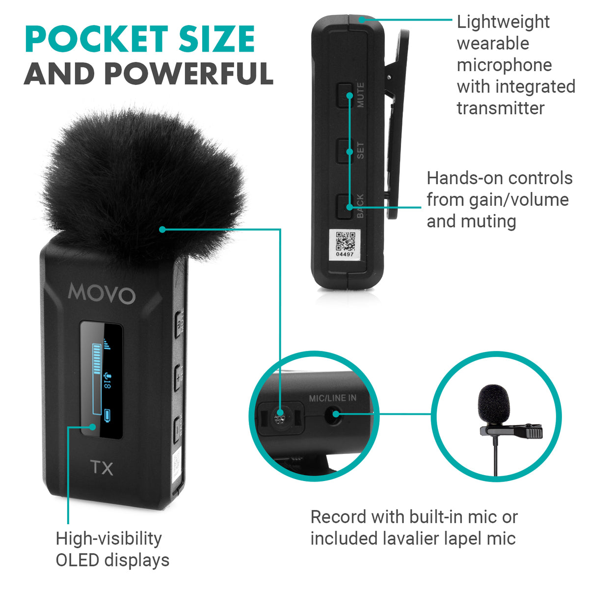 WMX-2-C-IP | Wireless Lavalier Microphone for iPhone 15 | Movo