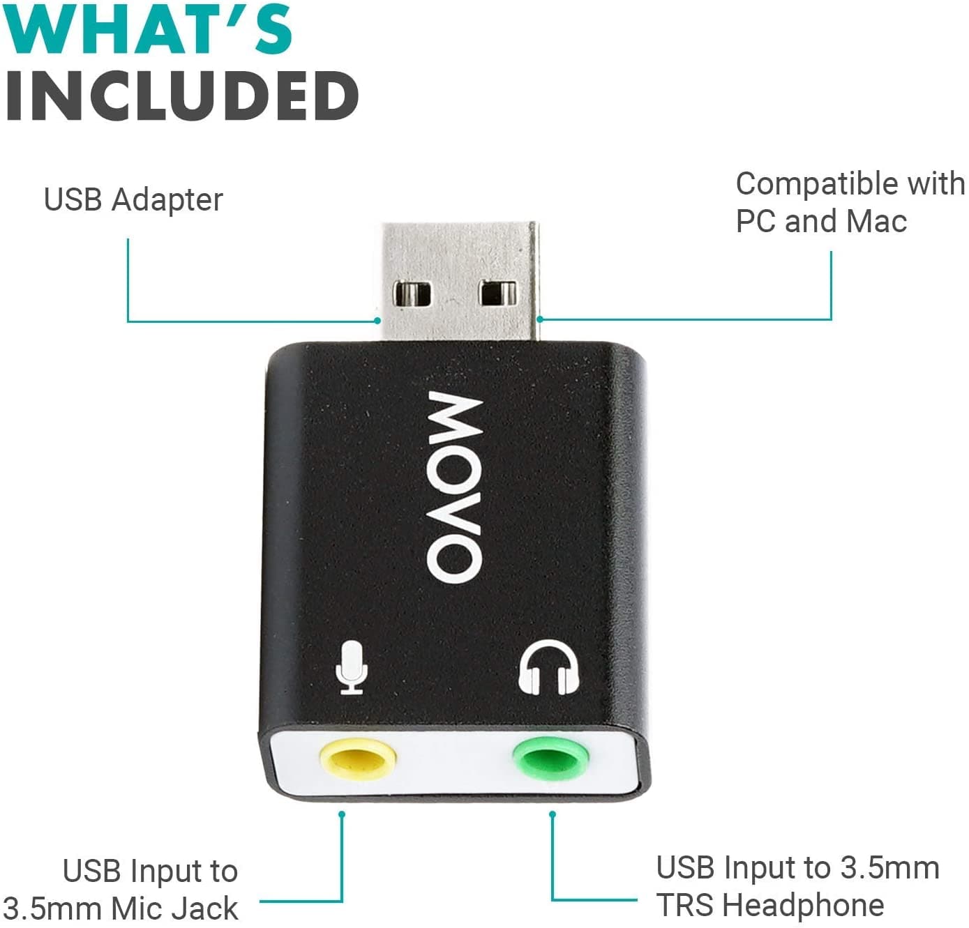 | External USB Stereo Sound Adapter for PC & Mac | Movo