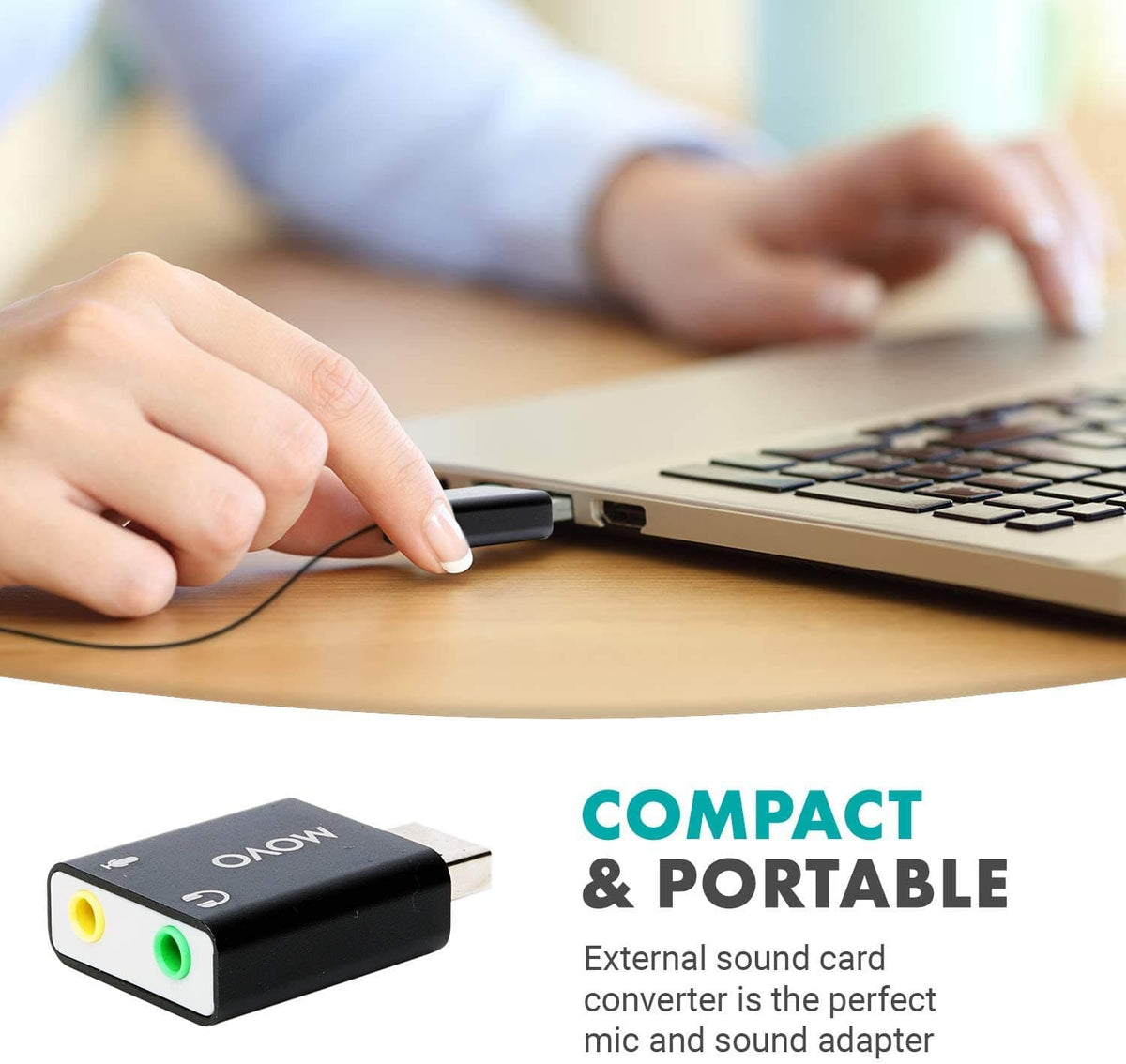 External USB Stereo Sound Card Adapter for PC &amp; Mac | Movo - Movo