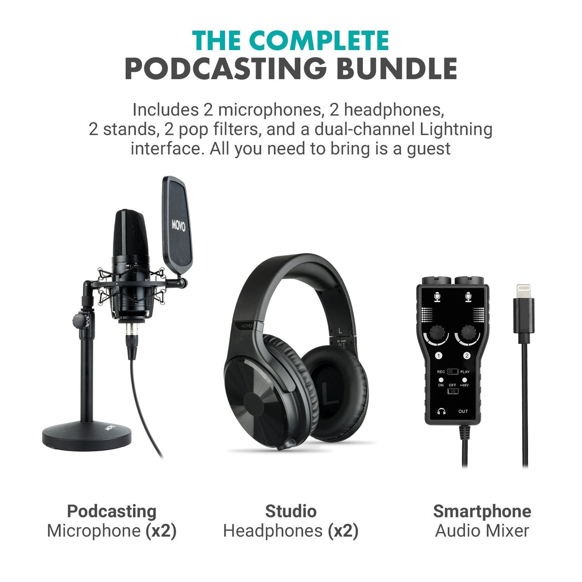 iPhone Podcast Equipment Bundle | Mics + Headphones | Movo - Movo