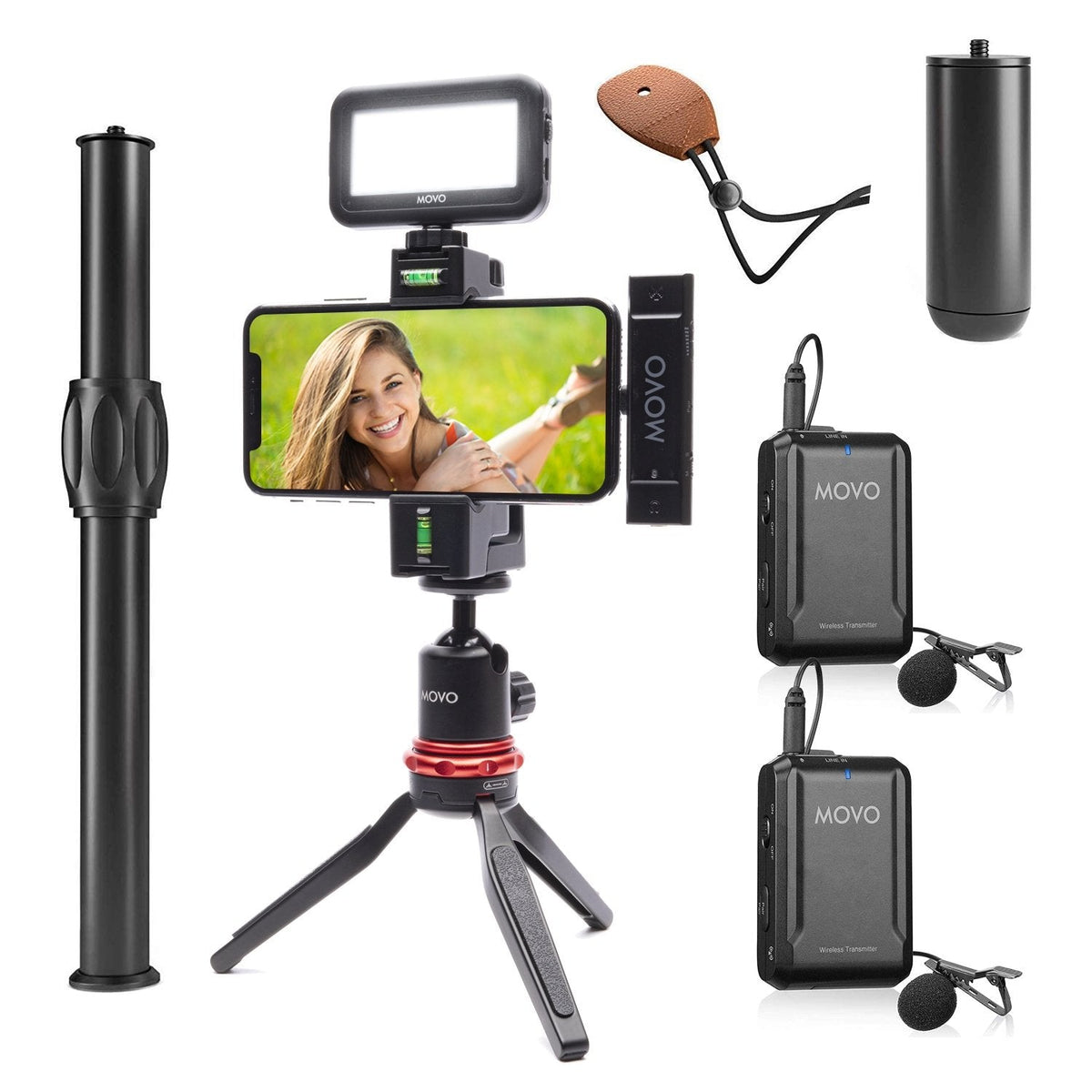 iVlog DI DUO | Smartphone Kit W/ Dual Wireless Mic, Light, + More - Movo