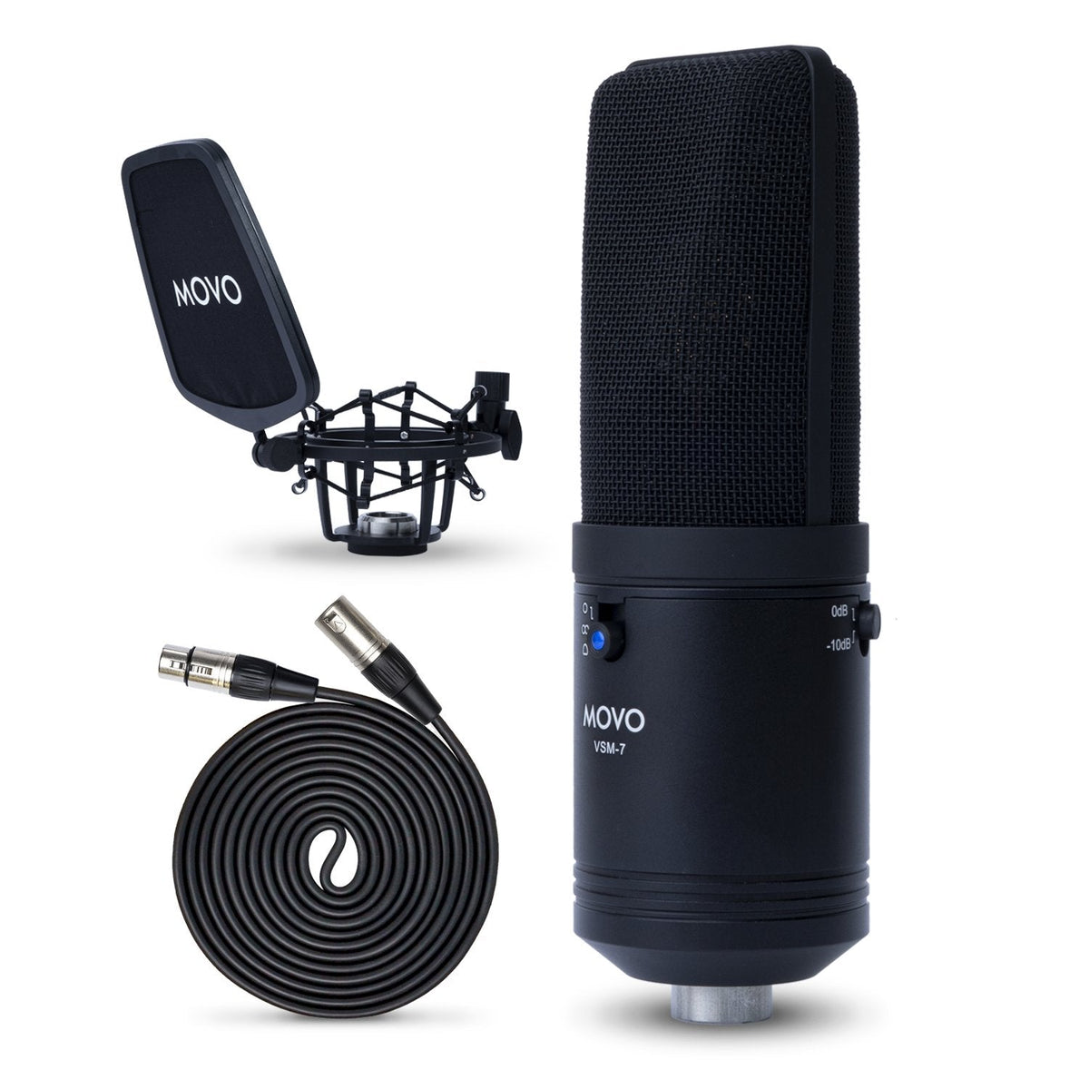 Large Diaphragm Multi-Pattern Studio XLR Condenser Mic | VSM-7 | Movo - Movo