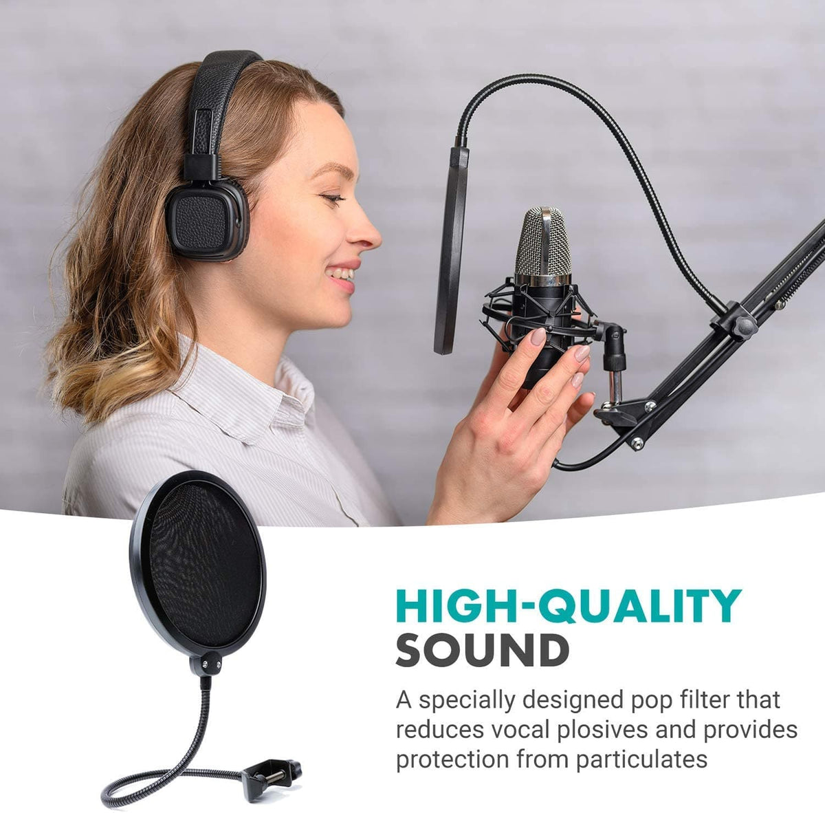 Microphone Pop Filter with Gooseneck Arm + Clamp | PF-6 | Movo - Movo