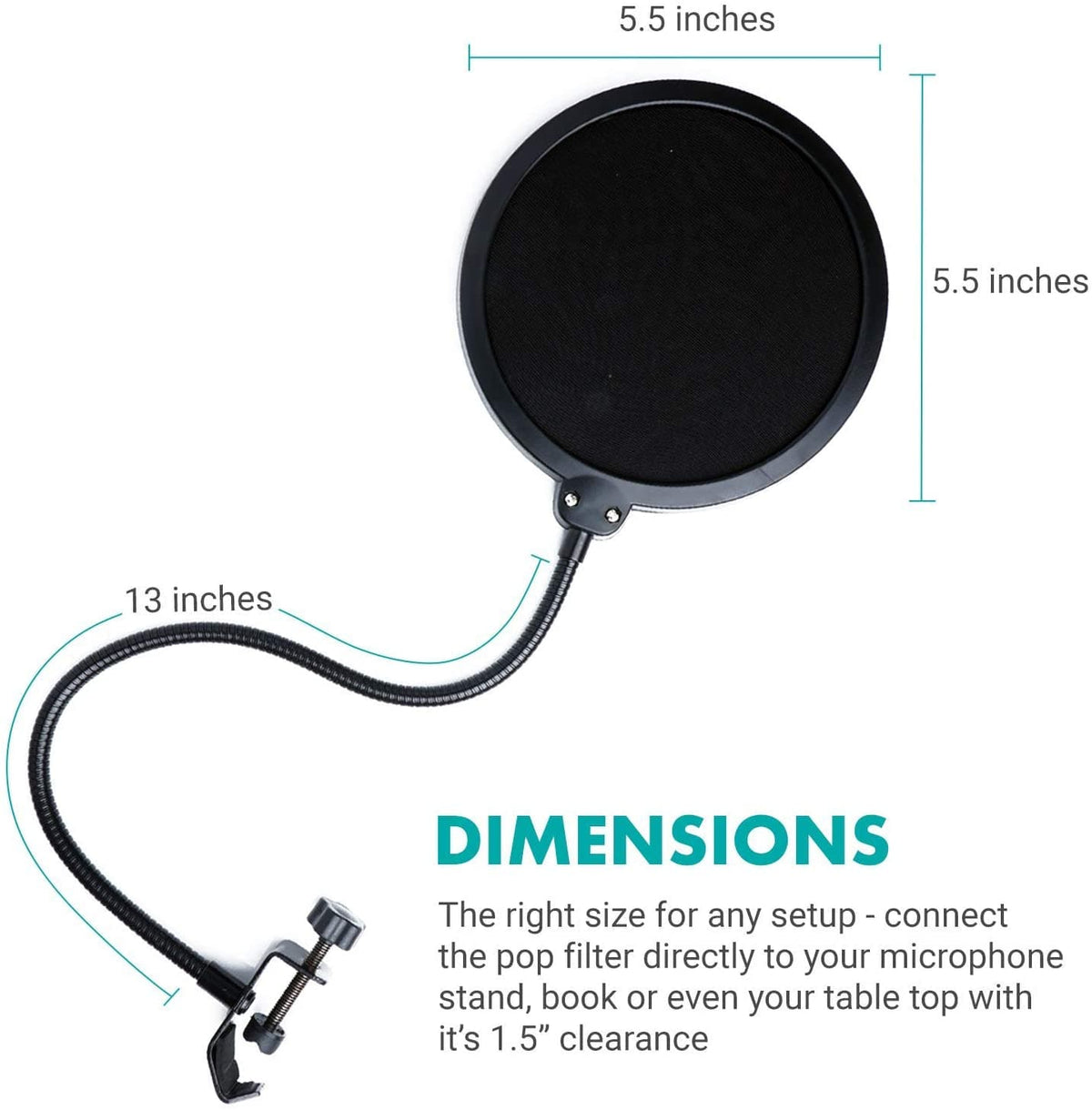 Microphone Pop Filter with Gooseneck Arm + Clamp | PF-6 | Movo - Movo